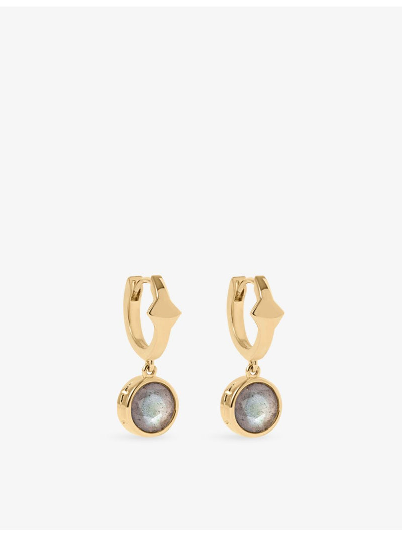 Astley Clarke gold plated labradorite huggie earrings, imported from the UK