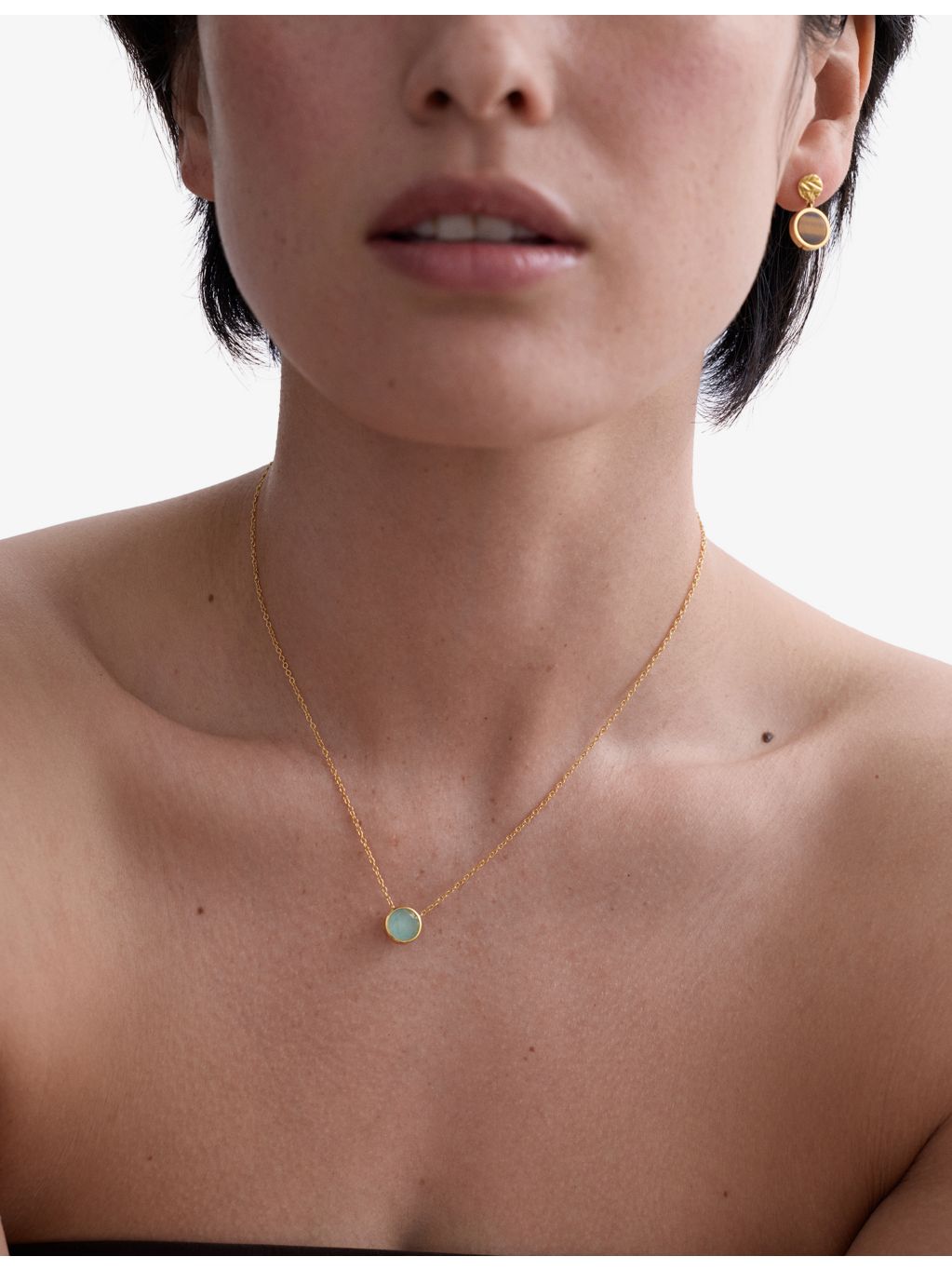 Astley Clarke Gold Luna pendant necklace aqua quartzite, UK version