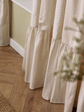 Wylder Birdie Stripe ruffle pencil pleat curtains oatmilk, UK version