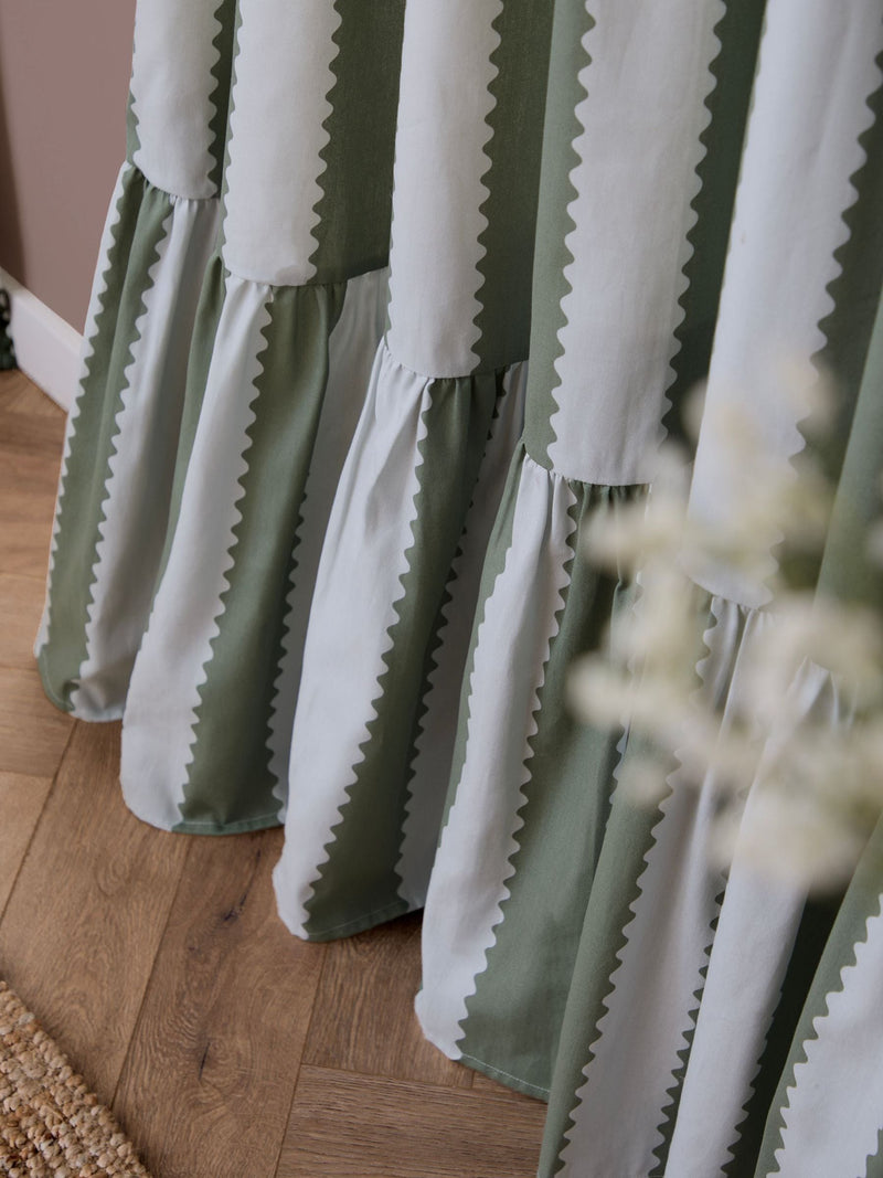 Wylder BaygreenMist Birdie Stripe ruffle pencil pleat curtains (British brand)