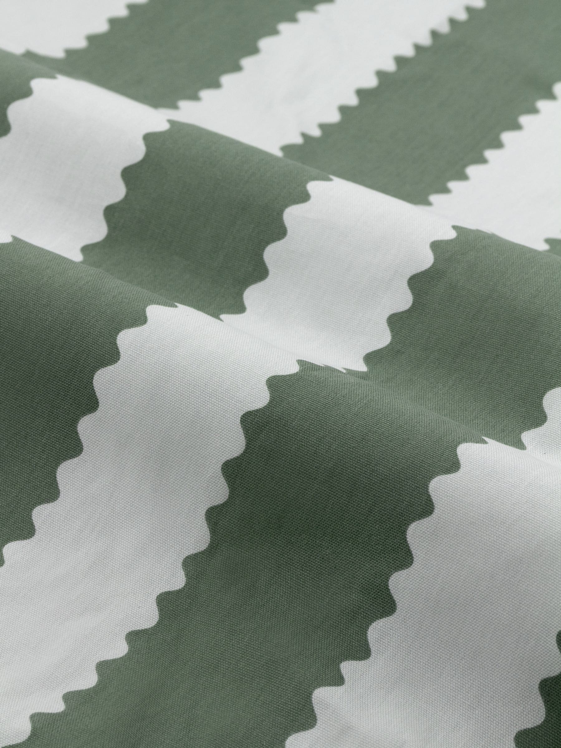 Wylder BaygreenMist Birdie Stripe ruffle pencil pleat curtains (British brand)