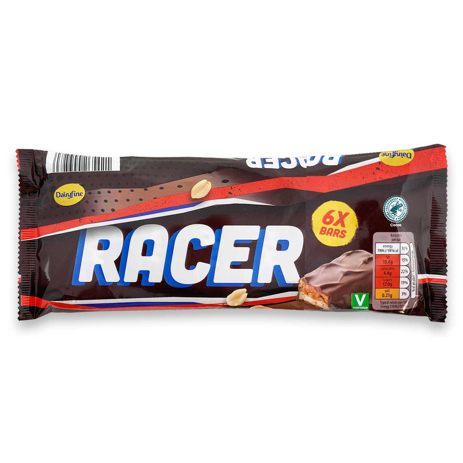Racer chocolate bars 6 pack caramel peanut nougat (British brand)