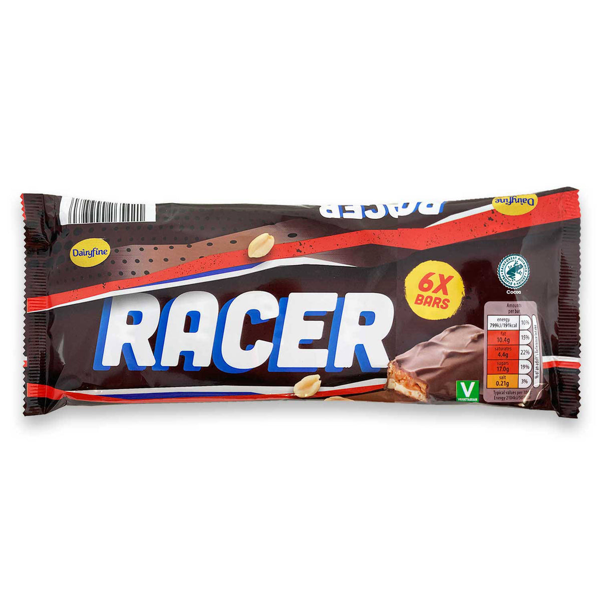 Racer chocolate bars 6 pack caramel peanut nougat (British brand)