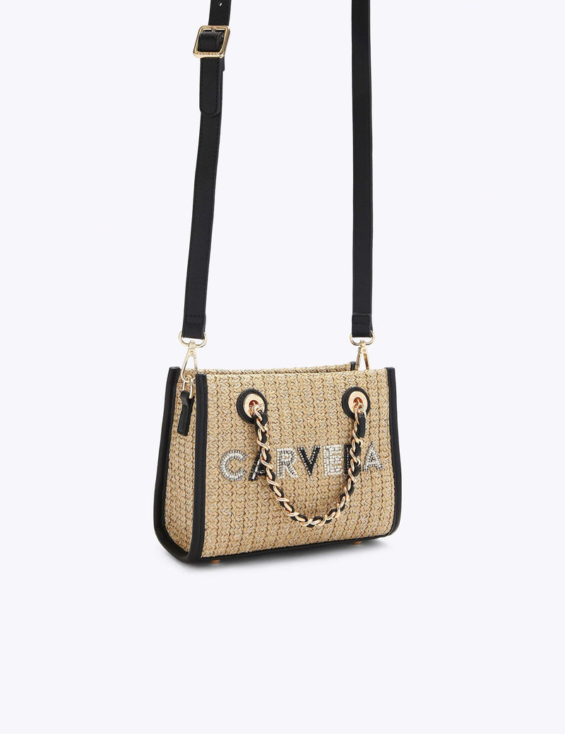 Carvela raffia beaded mini cross body bag, UK version