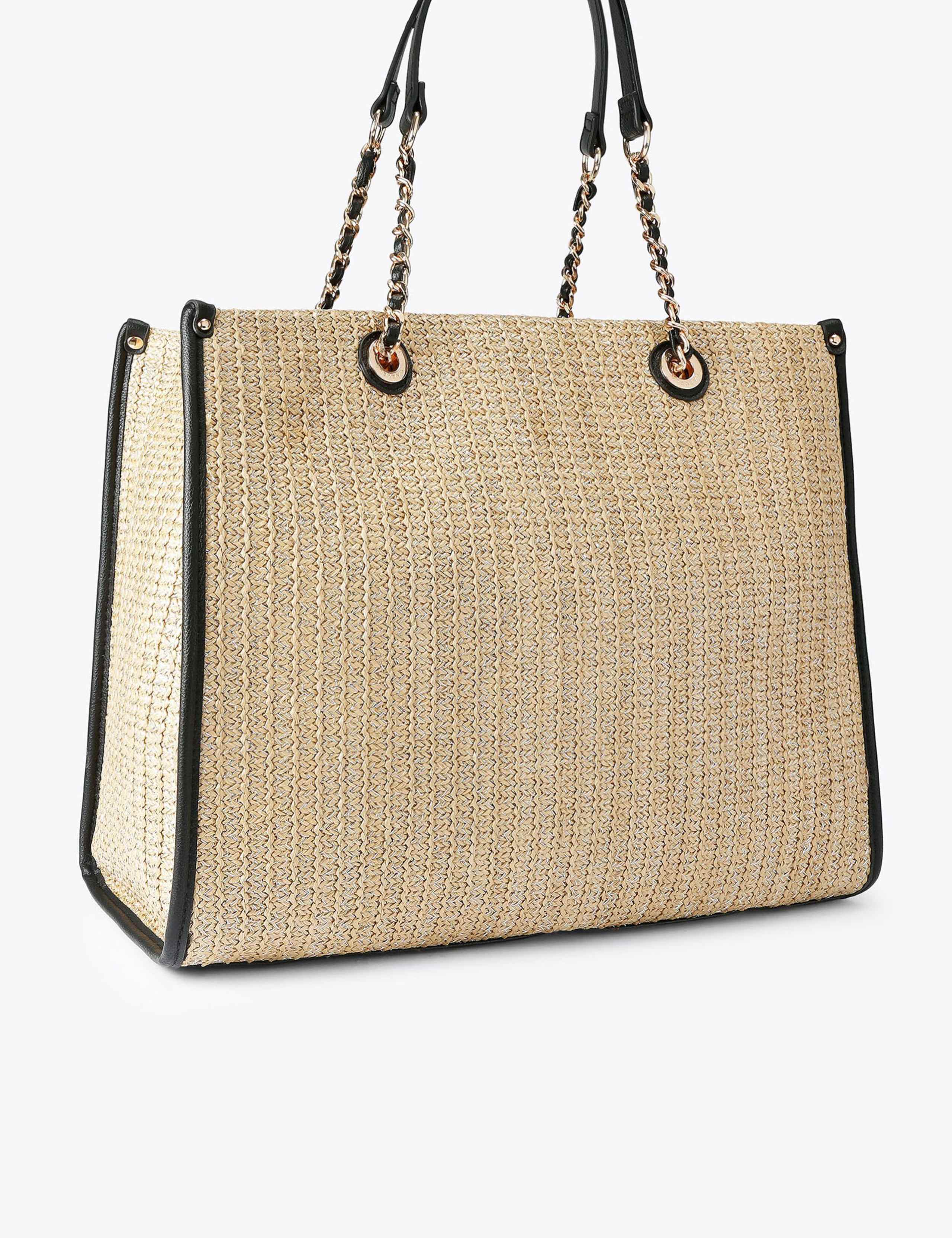 Carvela raffia beaded tote bag with gold-tone chain and pouch (British brand)