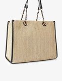 Carvela raffia beaded tote bag with gold-tone chain and pouch (British brand)
