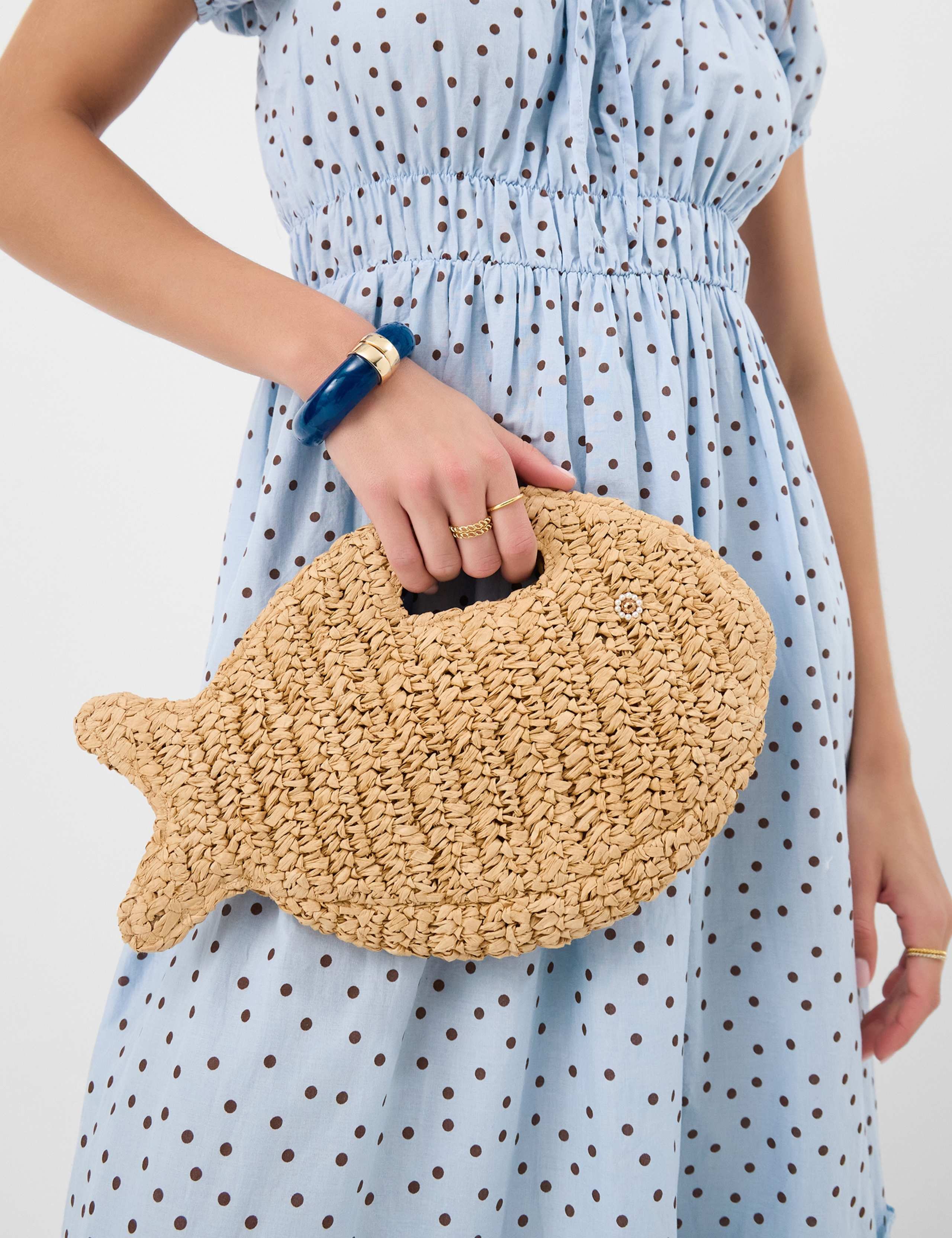 Accessorize raffia fish clutch bag, imported from the UK