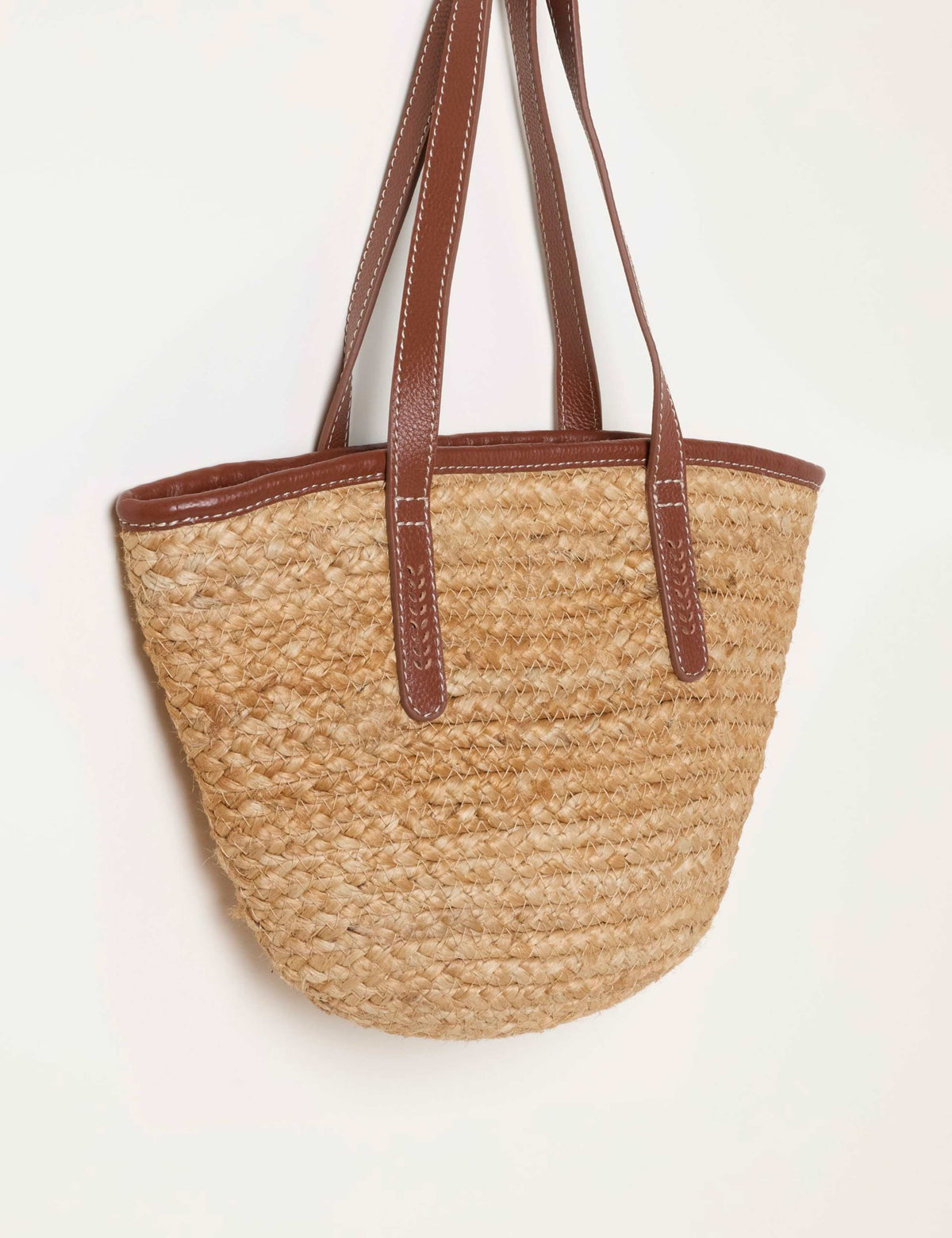 FatFace raffia mini tote bag with leather strap, imported from the UK