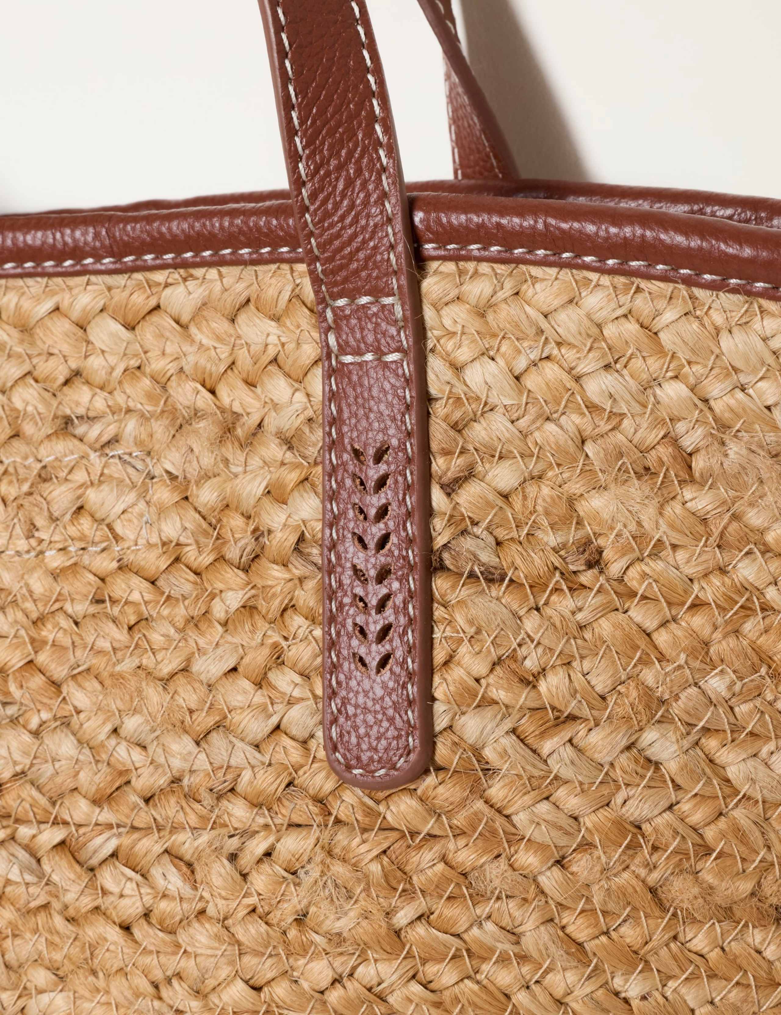 FatFace raffia mini tote bag with leather strap, imported from the UK
