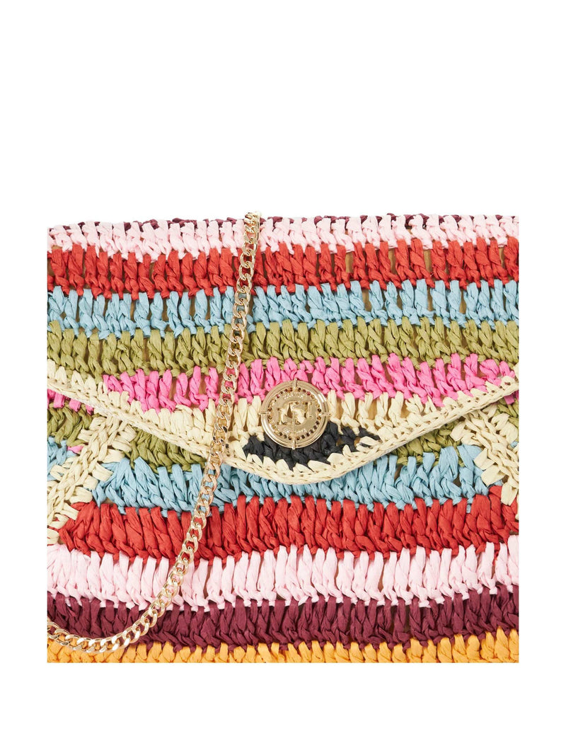 Dune London raffia striped chain strap clutch bag, UK version