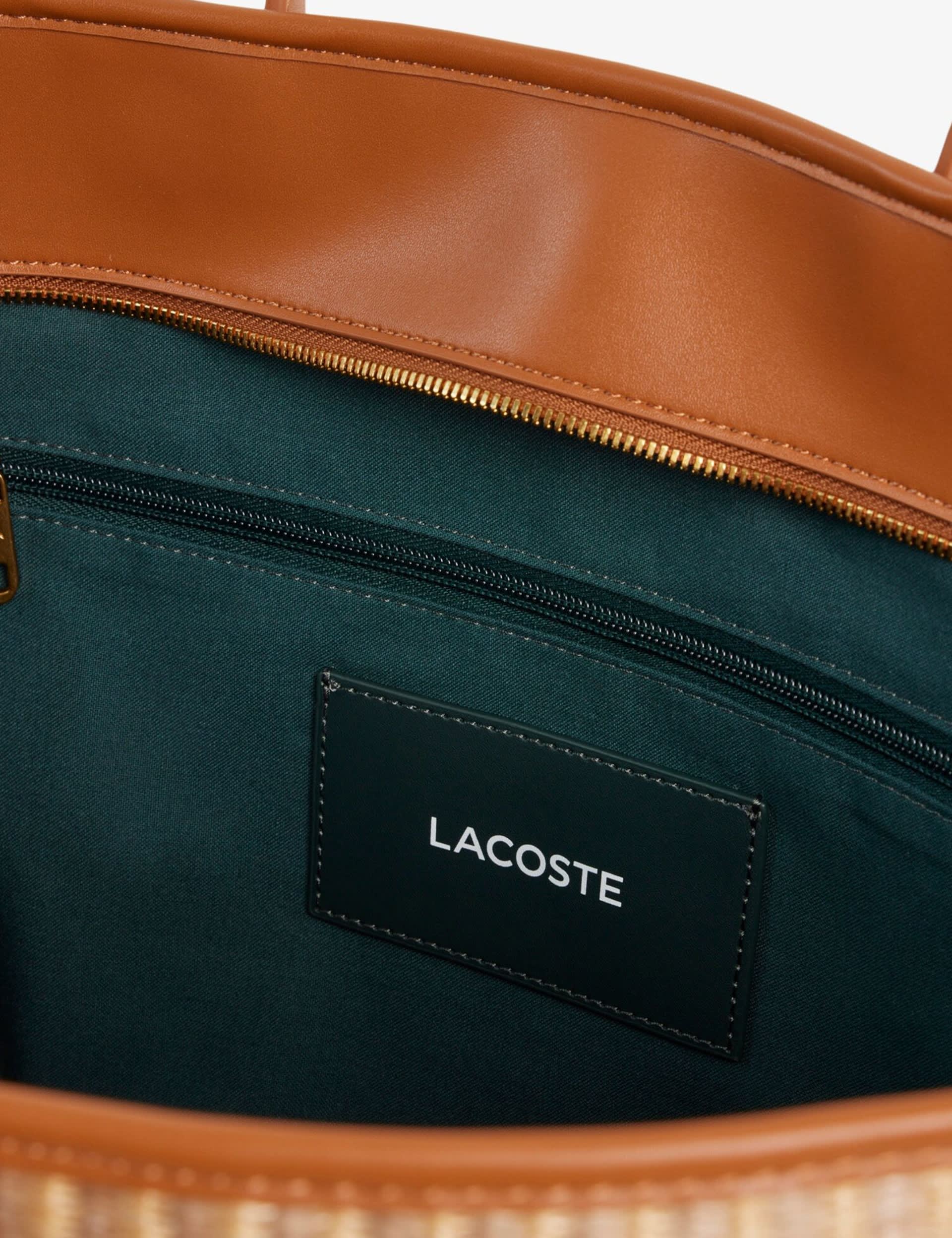 Lacoste raffia tote bag with faux leather straps, UK version