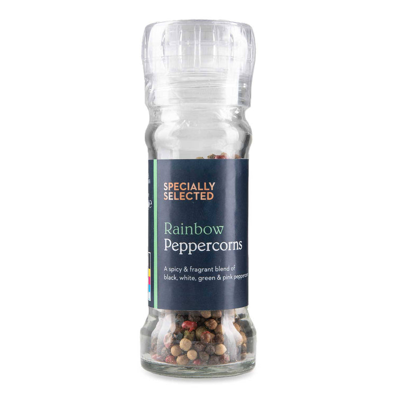 Rainbow peppercorn blend with pink, green, white and black peppercorns, UK version