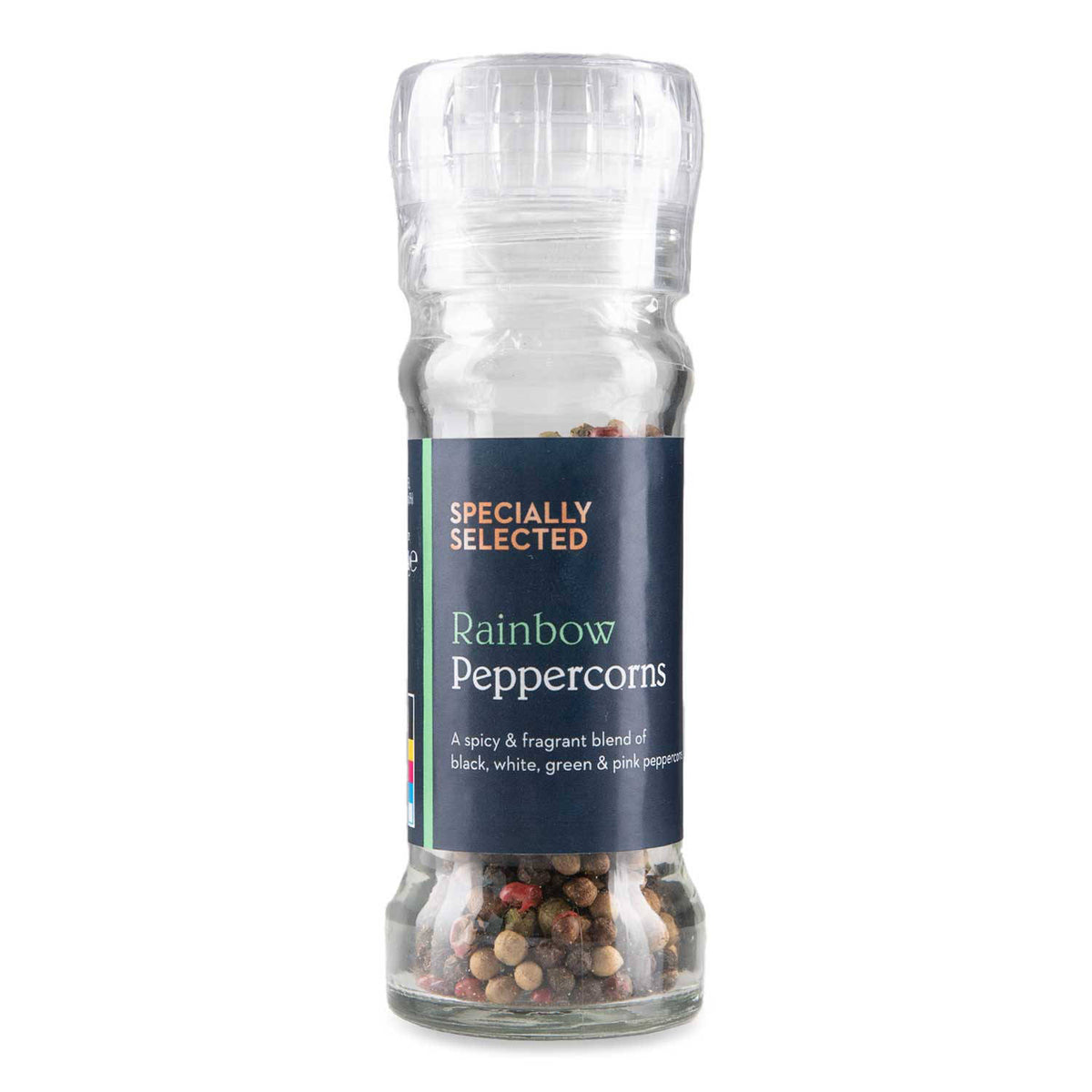 Rainbow peppercorn blend with pink, green, white and black peppercorns, UK version