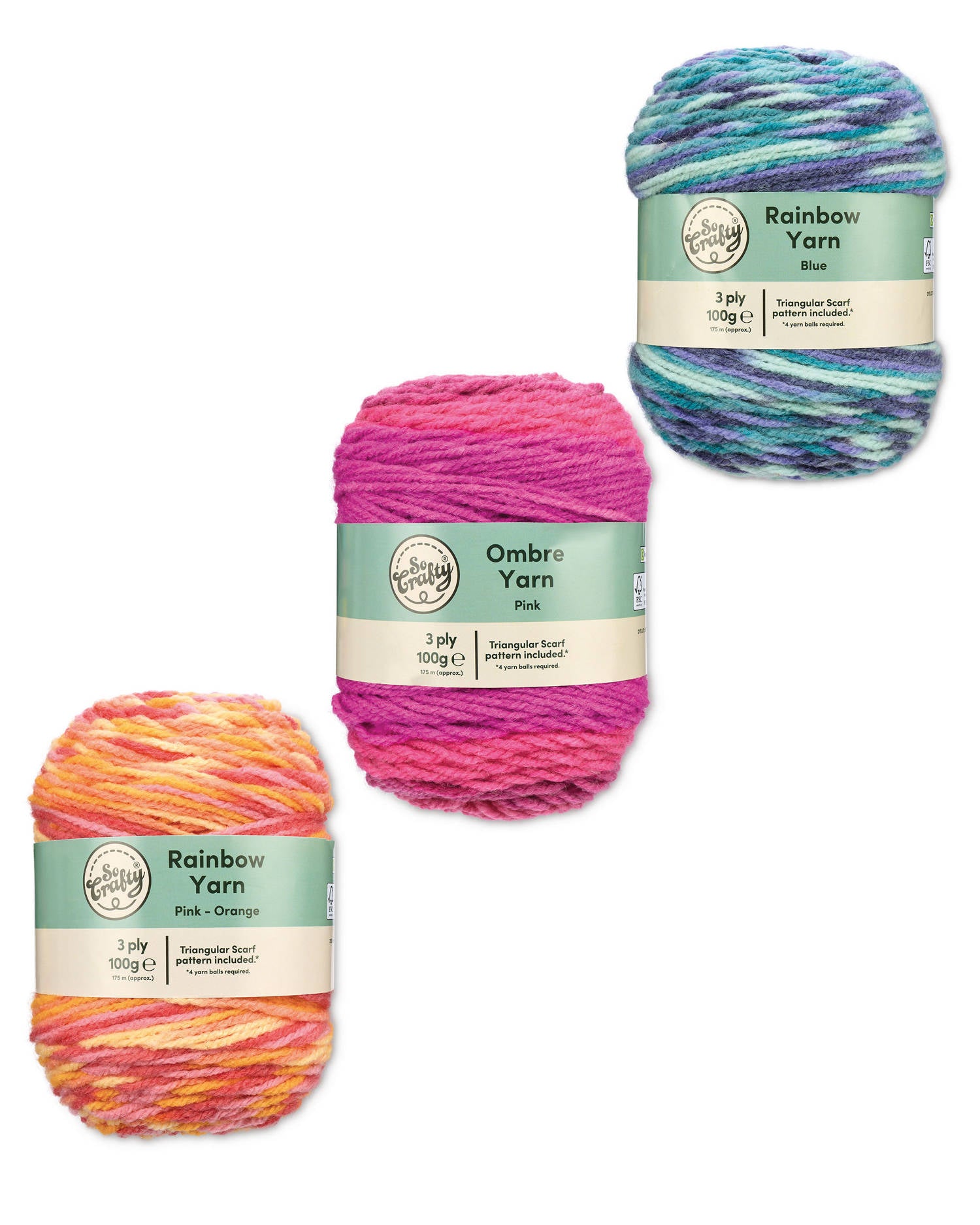 Rainbow Ombre Yarn 100g (British brand)