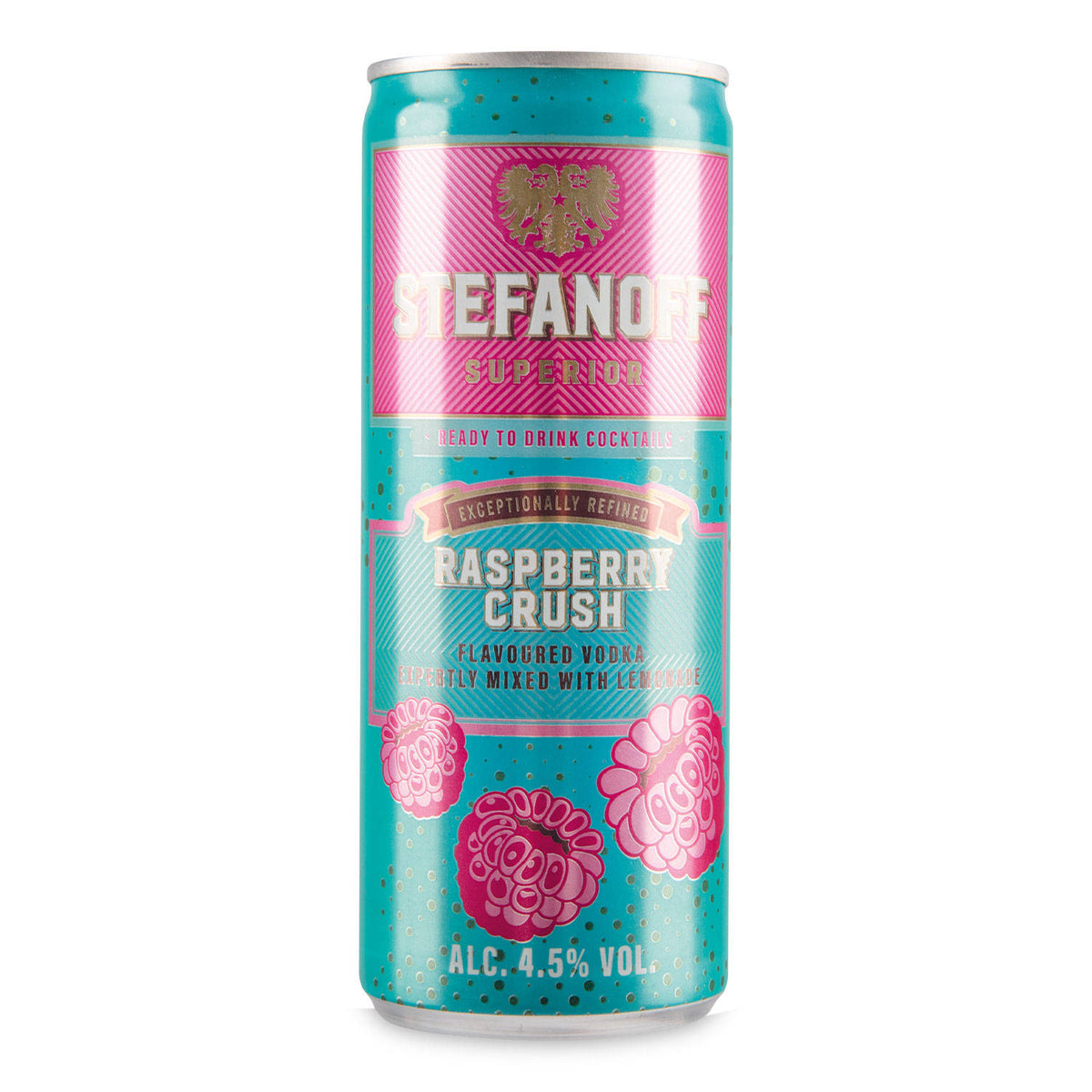Cocktail can of Raspberry Crush with Lemonade, 250ml, imported from the UK