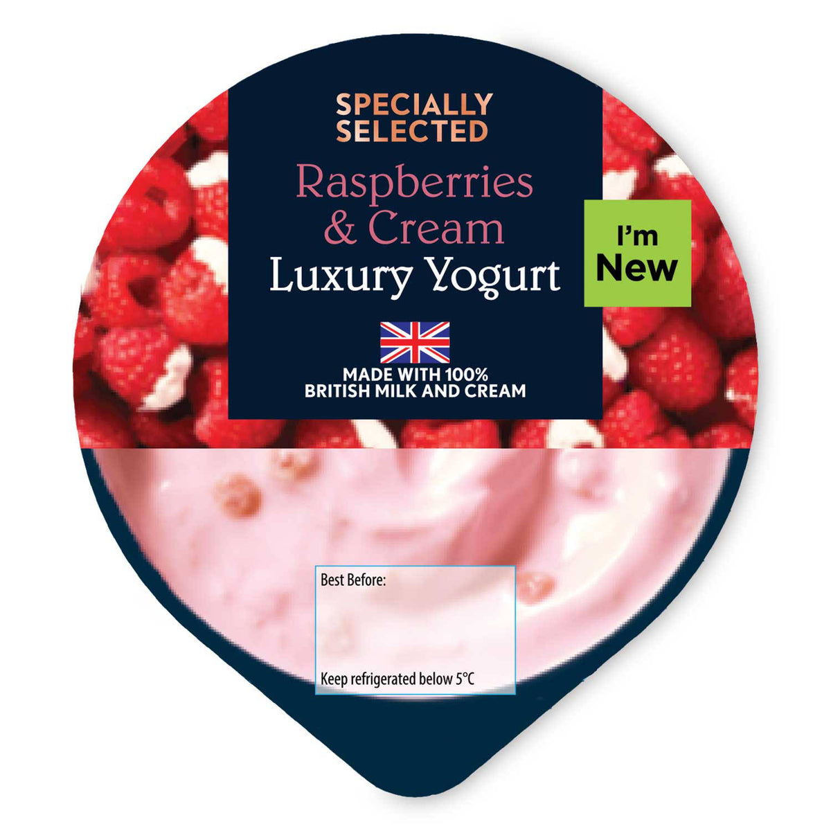 Raspberry and cream yogurt, made with British milk, imported from the UK