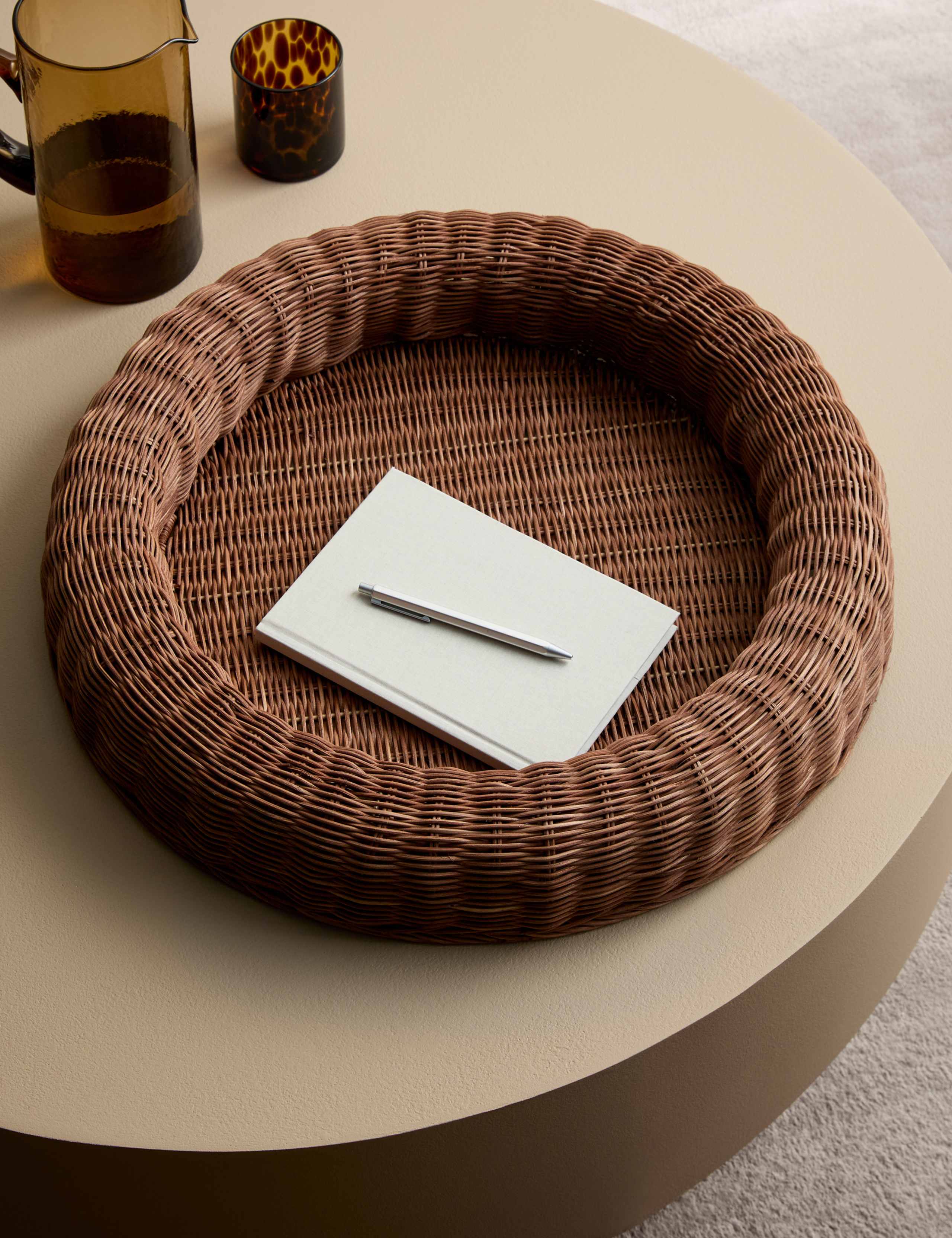 Large round rattan coffee table tray, UK version