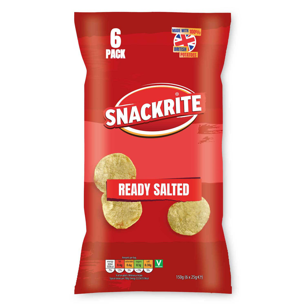 Ready salted crisps, 6 pack snack - British product