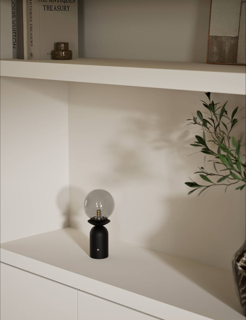 Rechargeable bubble glass globe table lamp, silver base, UK brand (British brand)