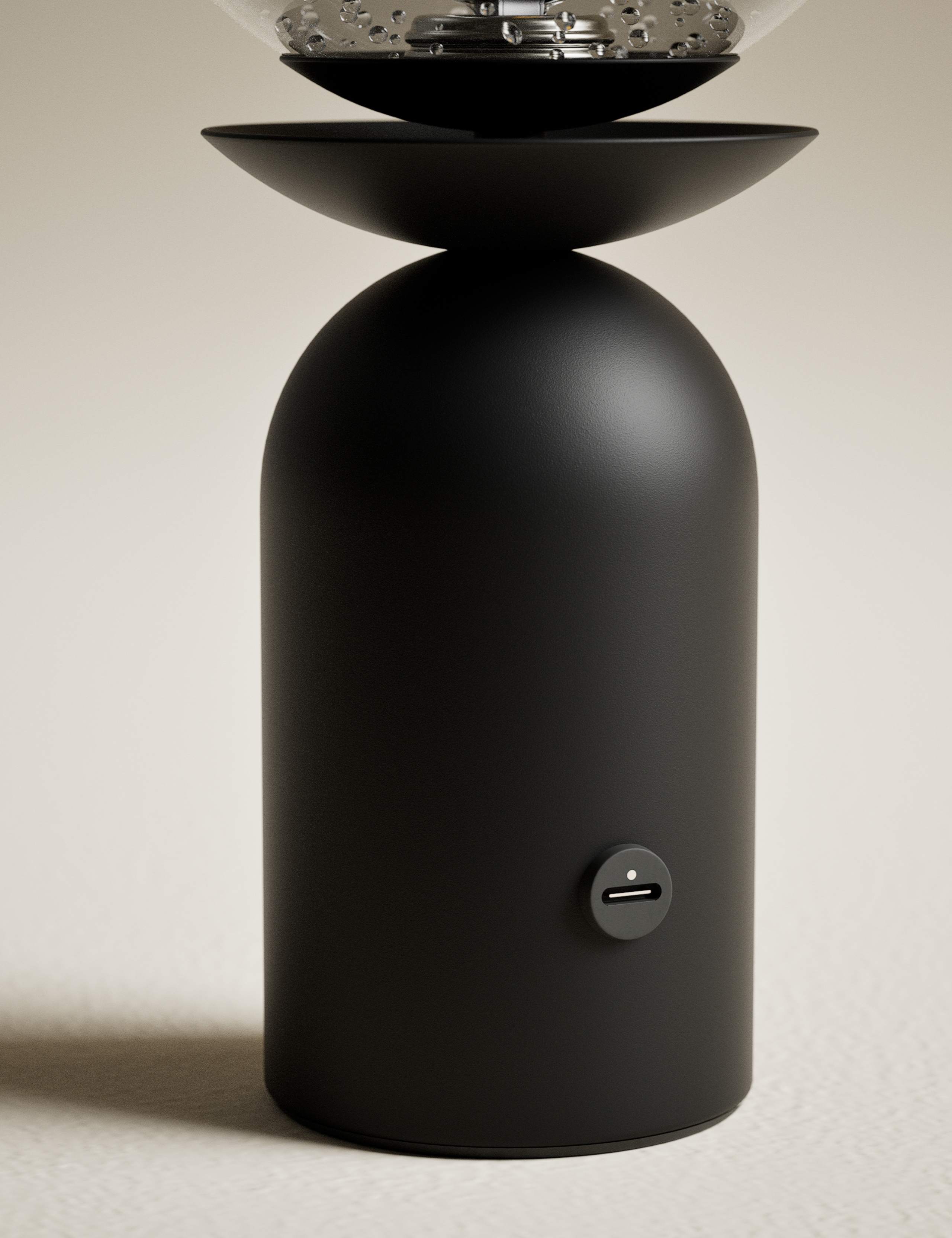 Rechargeable bubble glass globe table lamp, silver base, UK brand (British brand)