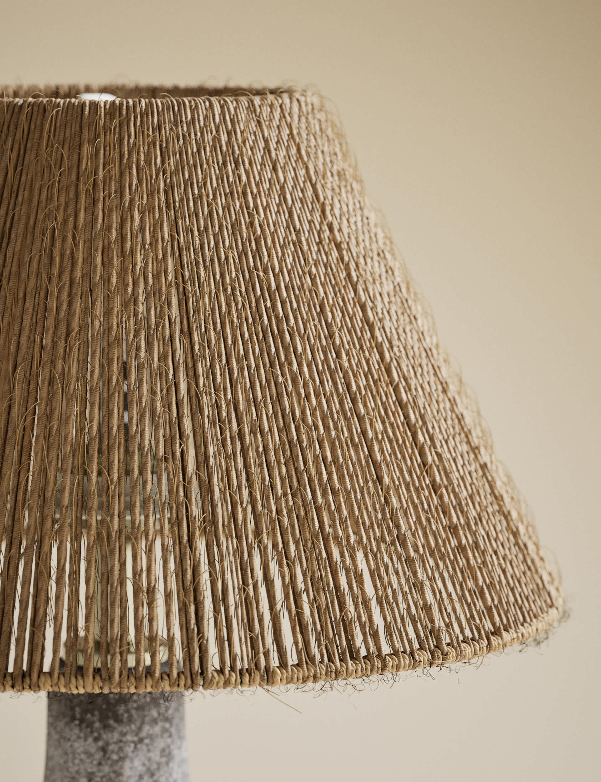 Rechargeable table lamp with ceramic base and jute shade, imported from the UK