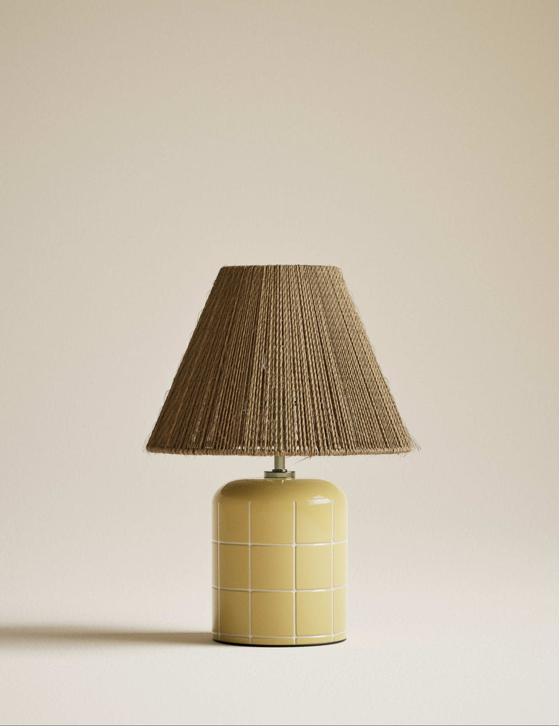 Rechargeable ceramic tile table lamp with jute shade - British product