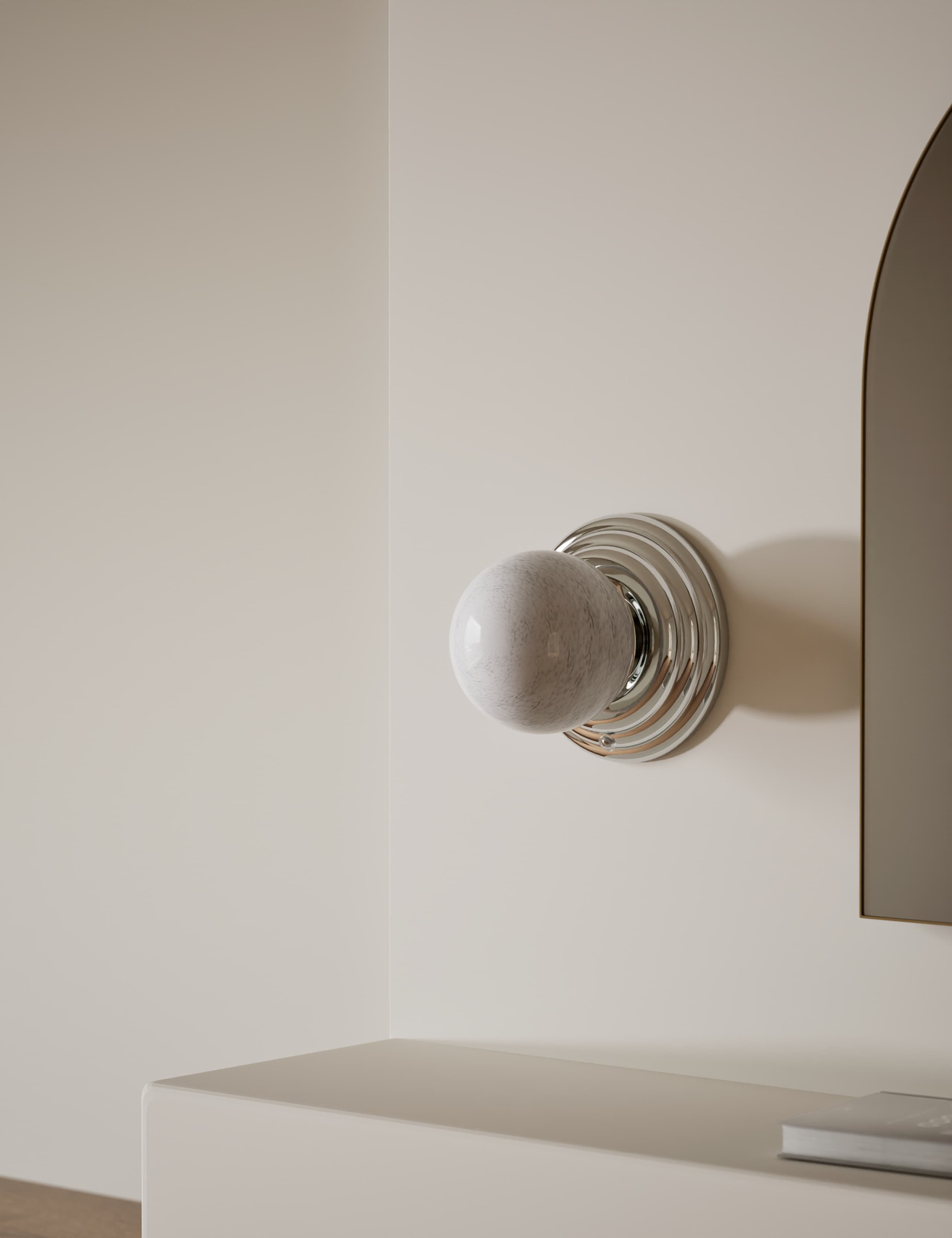 Rechargeable ribbed wall light with marbled glass bulb - British product