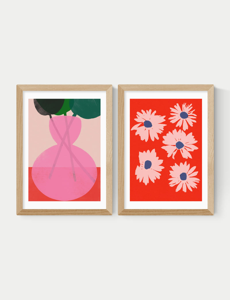 Red & Pink Floral Twin Set Framed Art