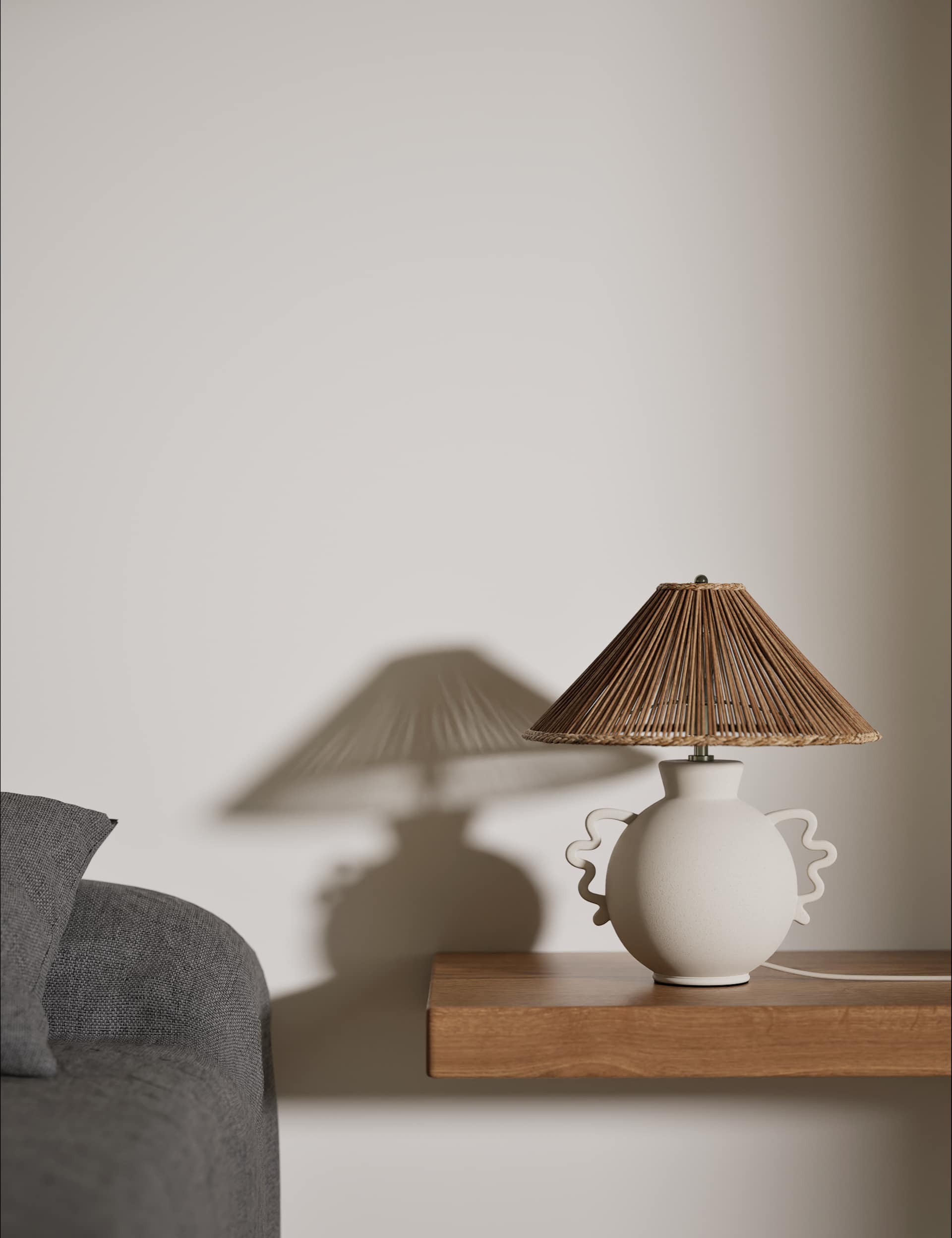 Remi table lamp glazed ceramic wicker shade 39.2 cm - British product