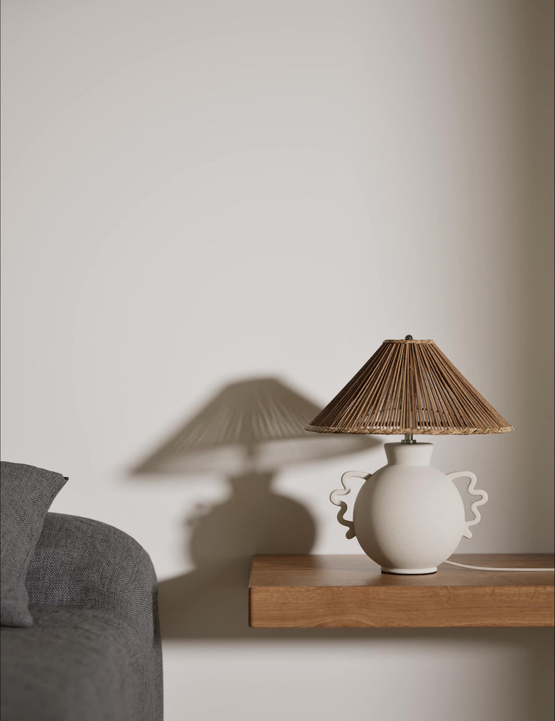 Remi table lamp glazed ceramic wicker shade 39.2 cm - British product