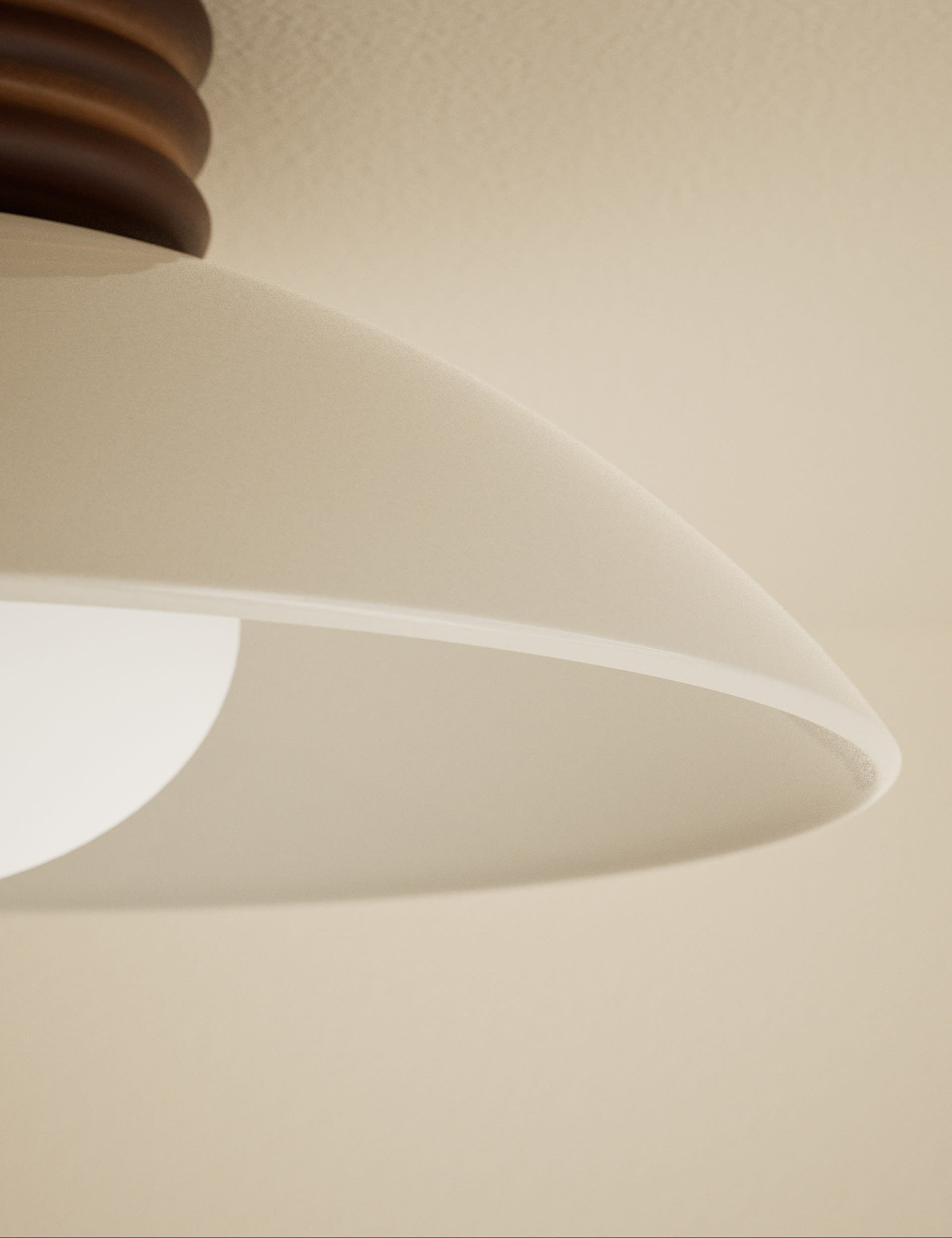 Retro wooden ribbed flush ceiling light with glass shade, imported from the UK