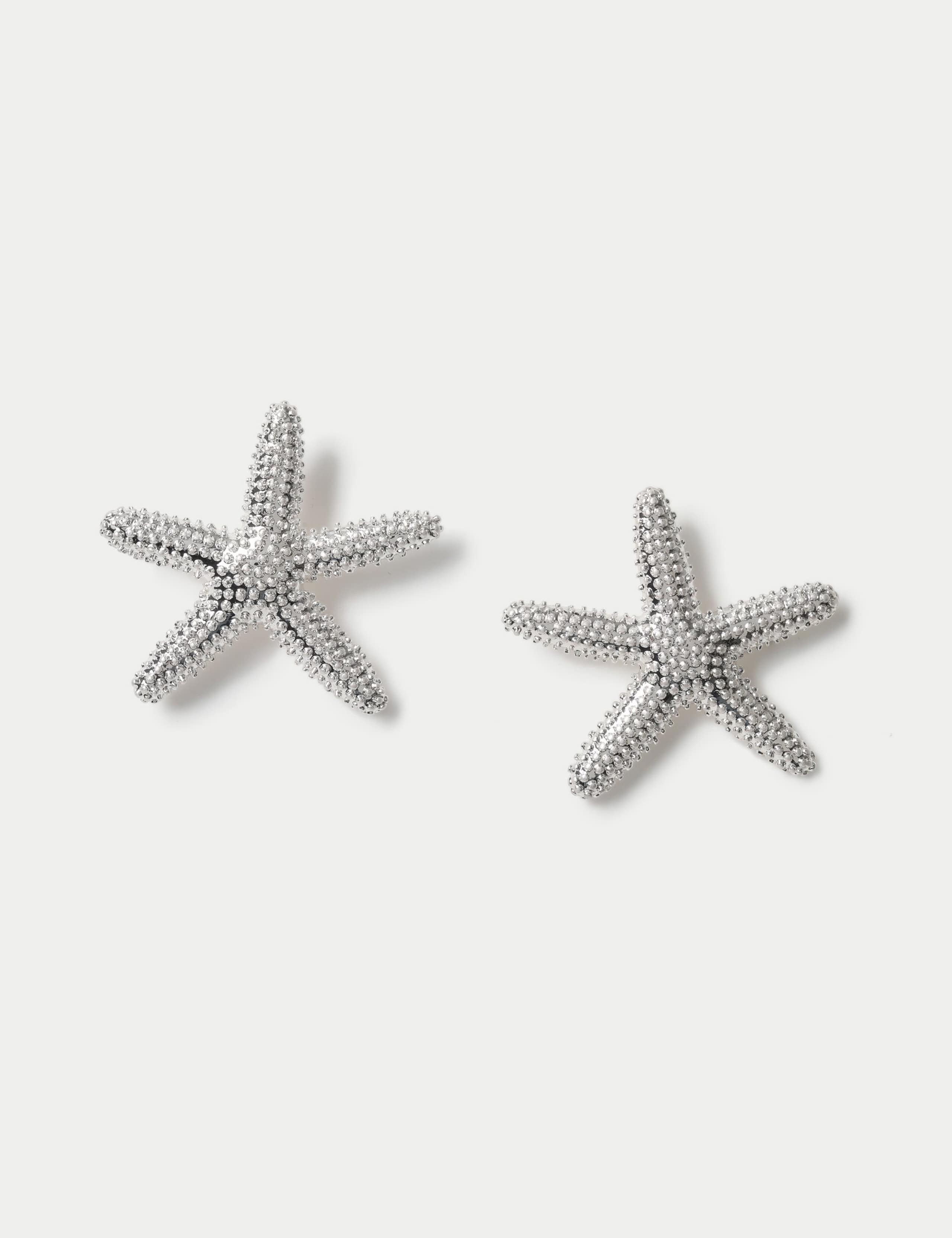 Rhodium oversized starfish stud earrings, imported from the UK
