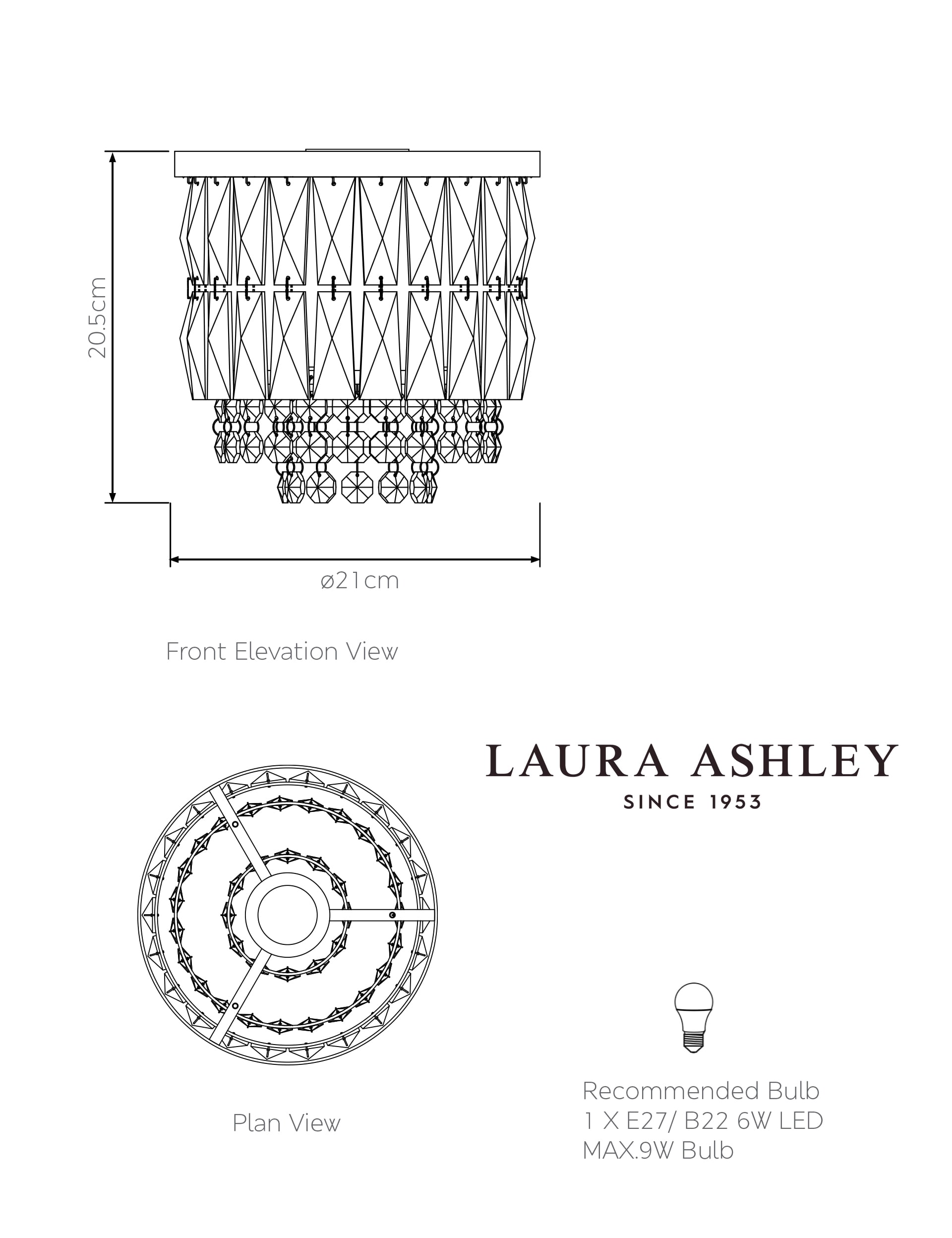 Laura Ashley Rhosill faceted glass pendant light, imported from the UK
