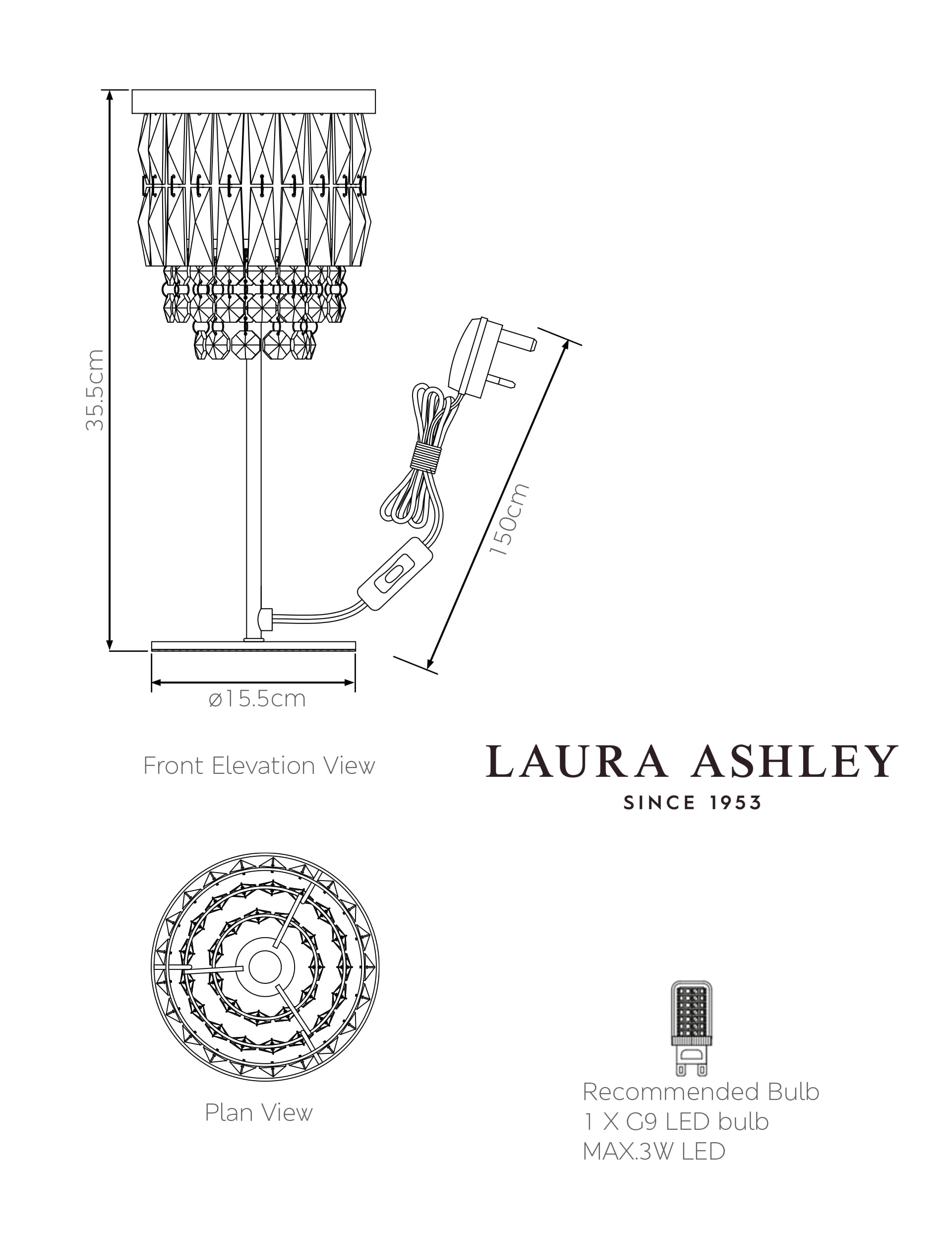 Laura Ashley Rhosill faceted glass table lamp (British brand)