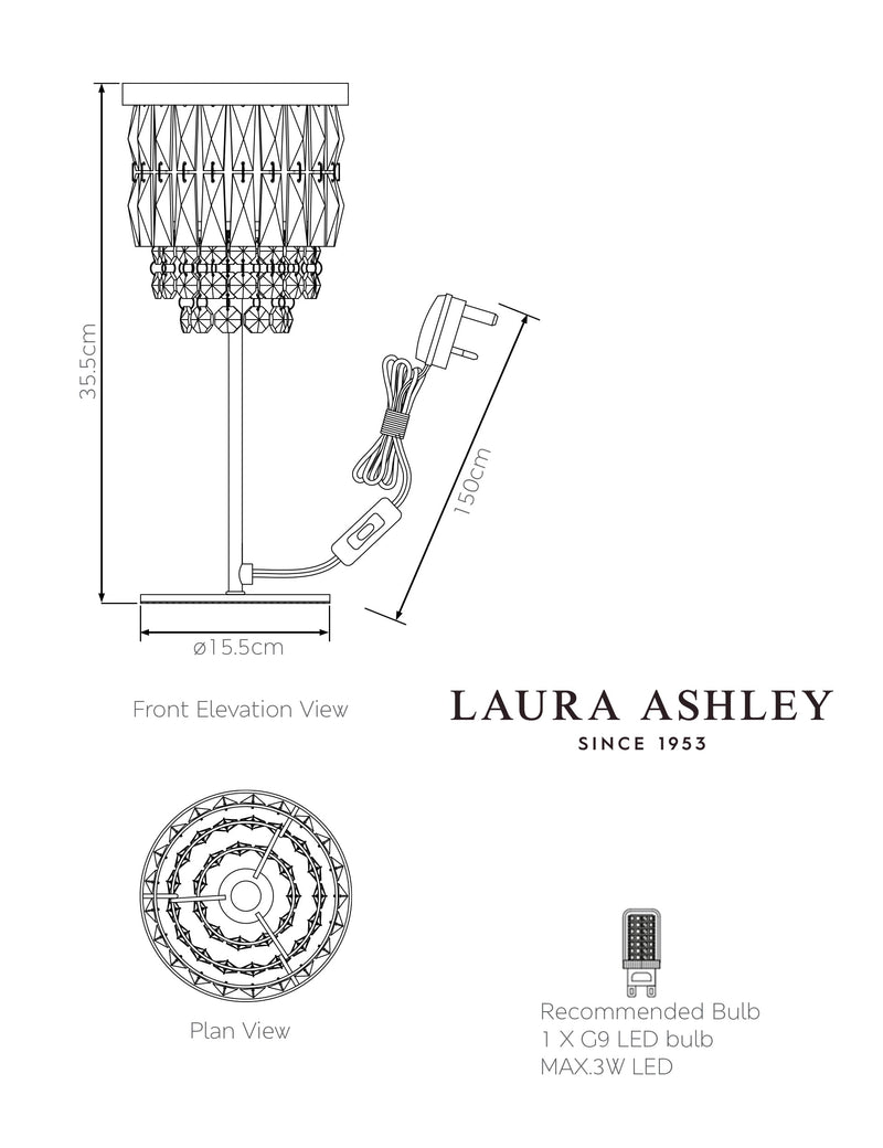 Laura Ashley Rhosill faceted glass table lamp (British brand)