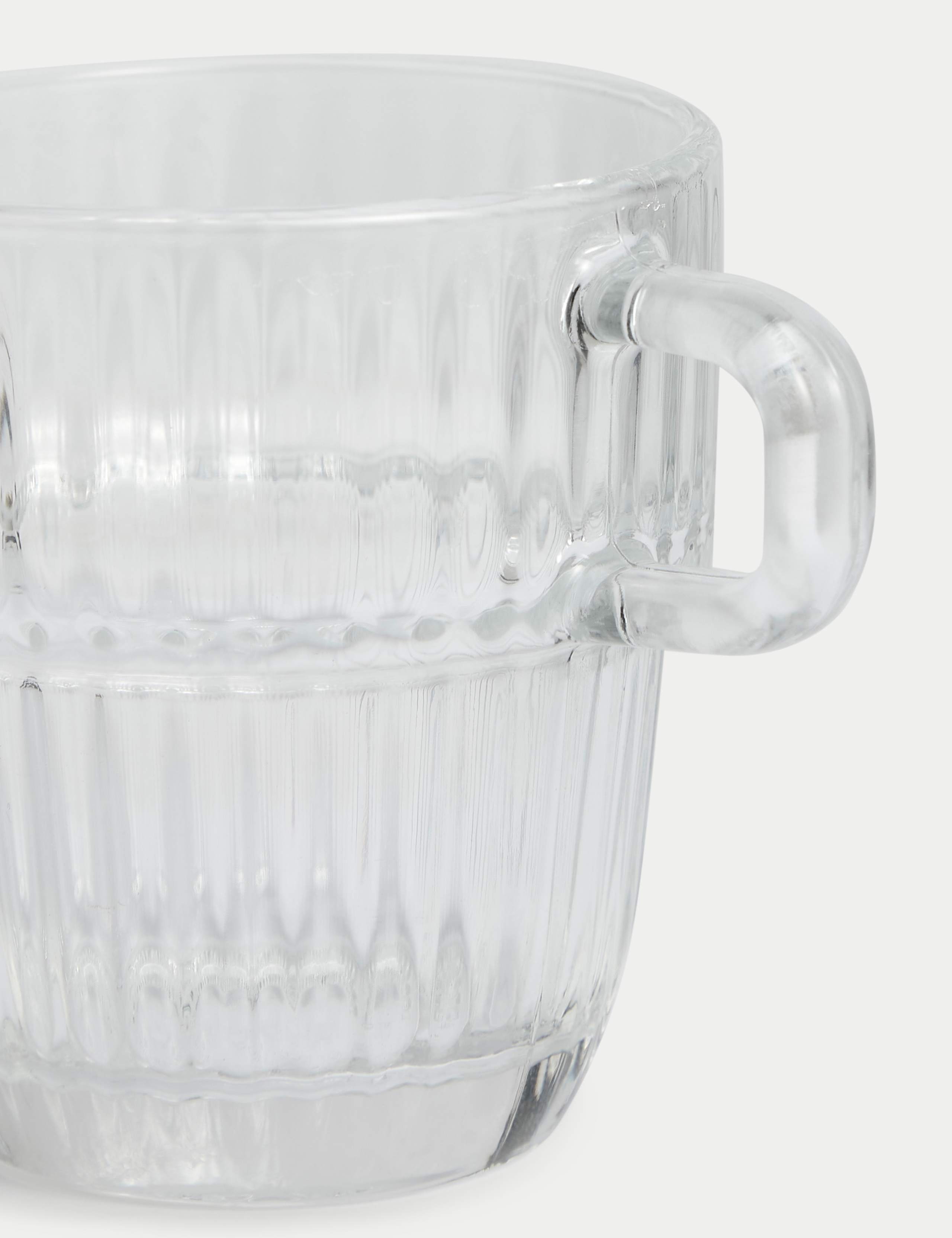 Ribbed glass cappuccino cup with handle - British product
