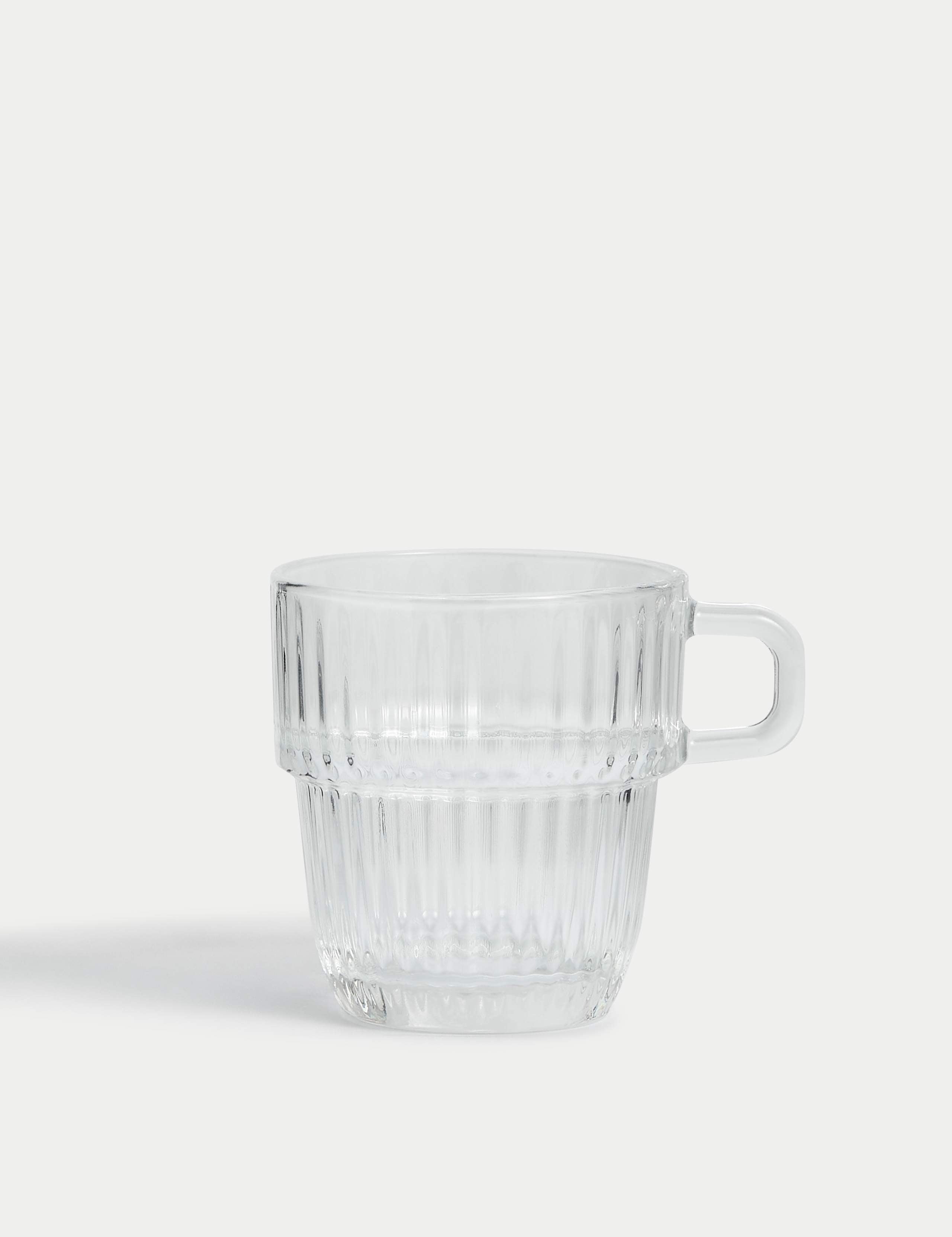 Ribbed glass cappuccino cup with handle - British product
