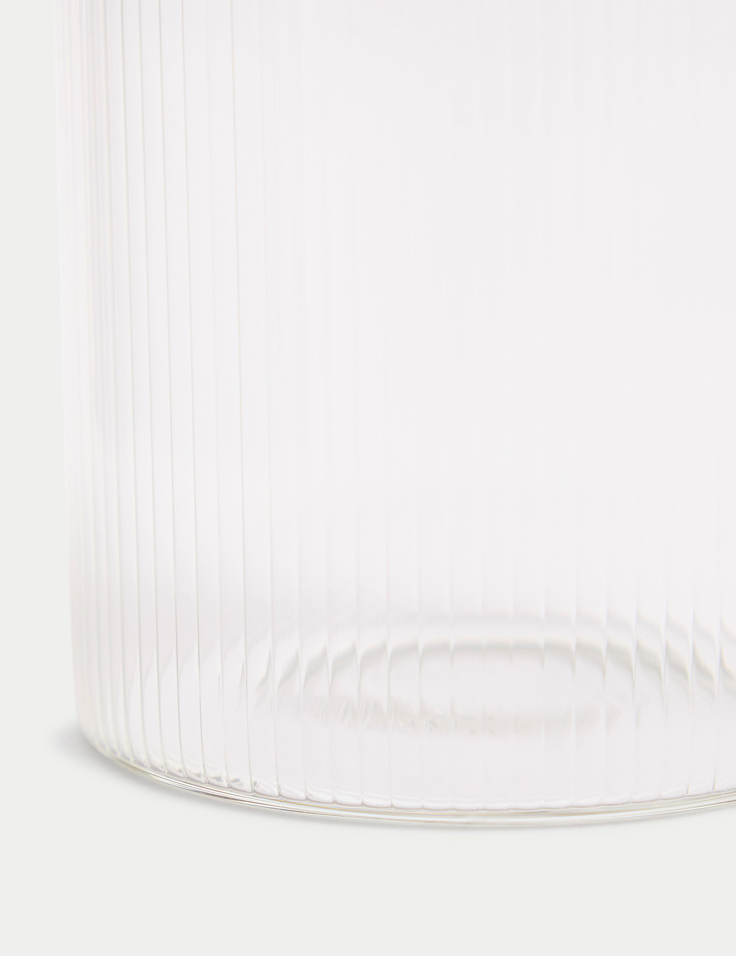 Ribbed glass sugar pot with wooden lid and teaspoon, imported from the UK