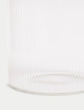 Ribbed glass sugar pot with wooden lid and teaspoon, imported from the UK