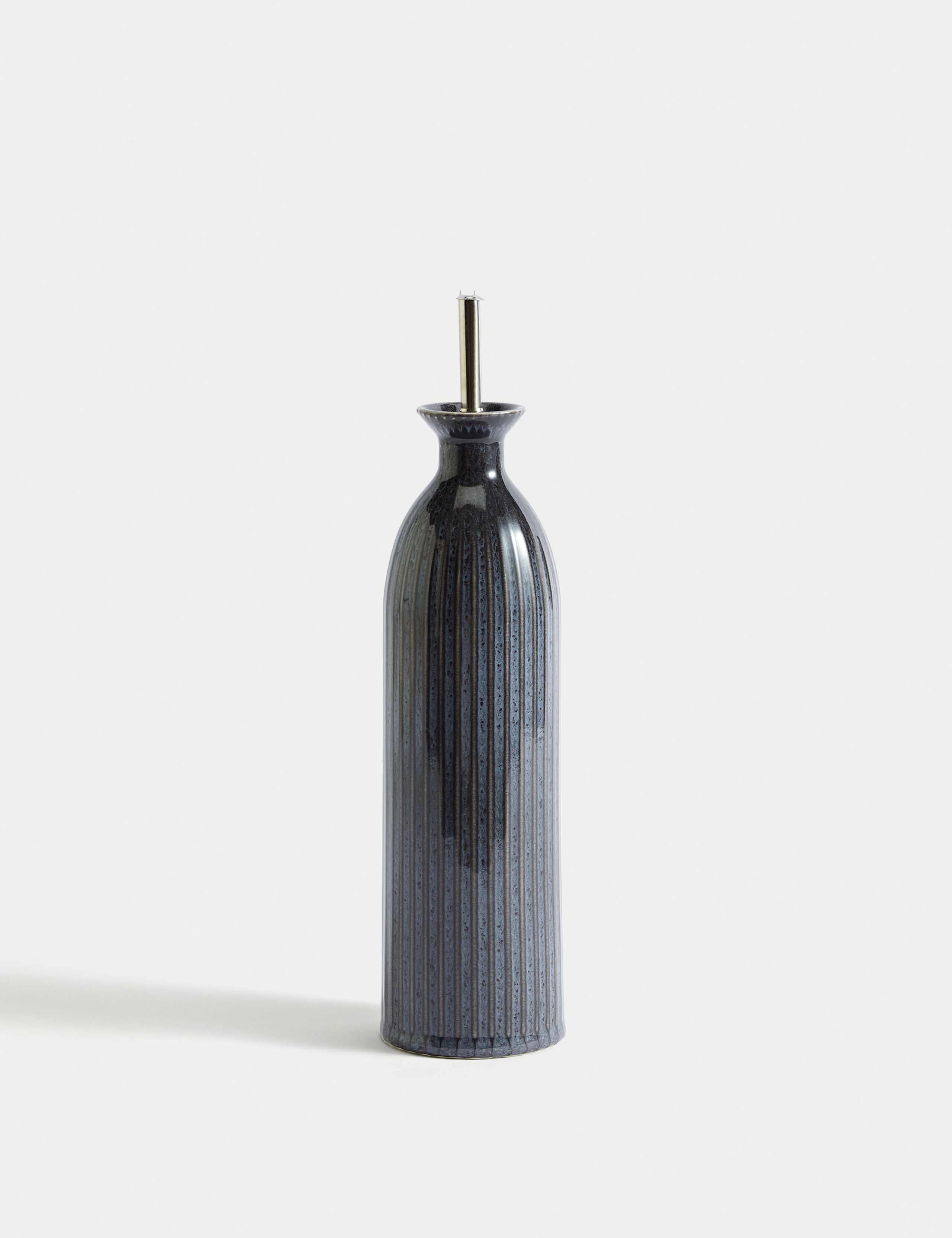 Ribbed Oil & Vinegar Pourer stoneware kitchen bottle, UK version