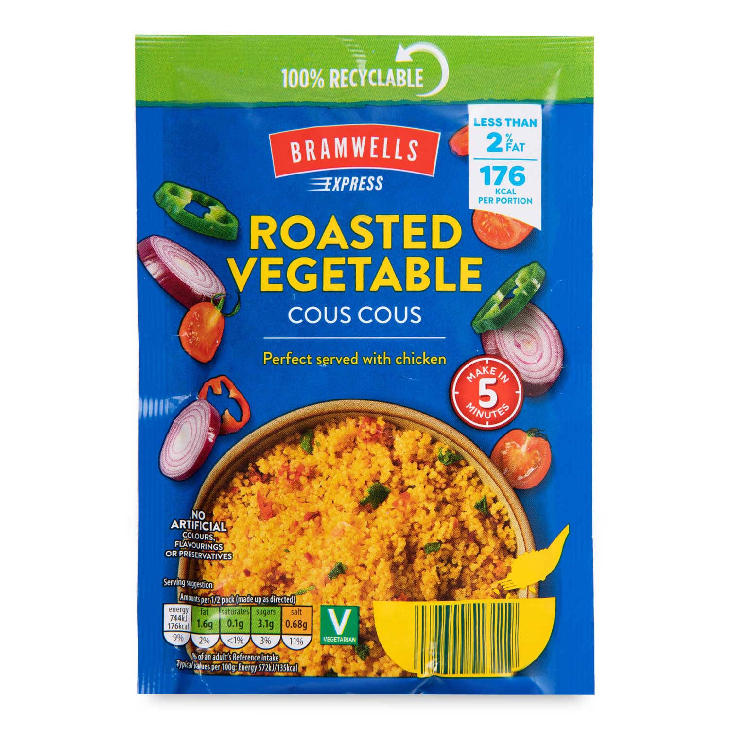 Cous cous side dish with roasted vegetables, UK version