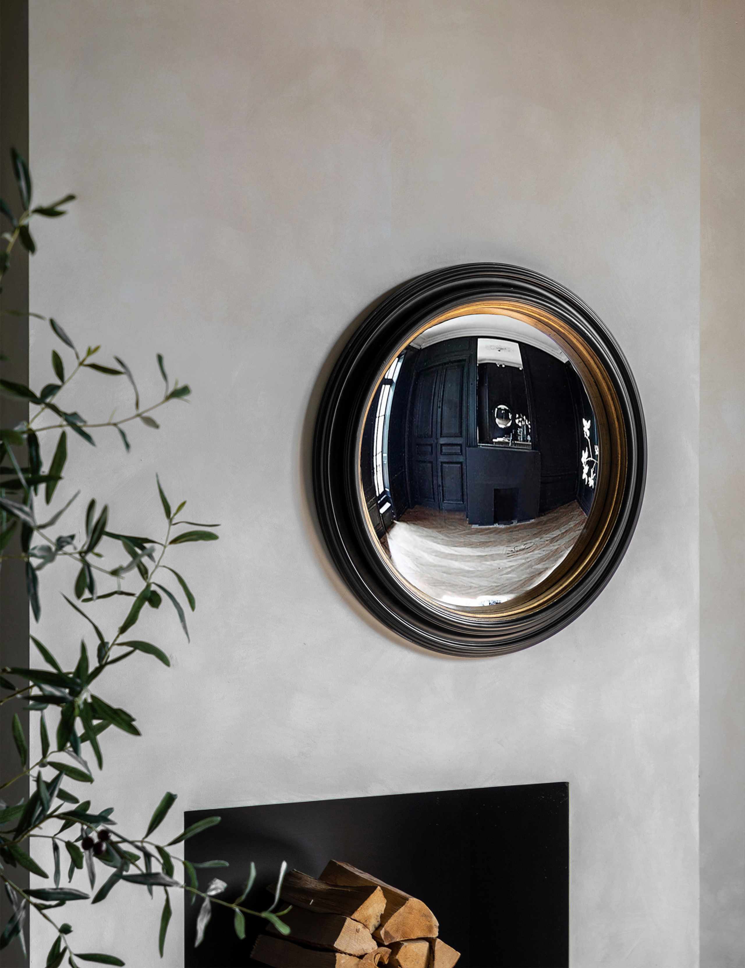 Rockbourne Round Wall Mirror Convex Wooden Frame 50cm, imported from the UK