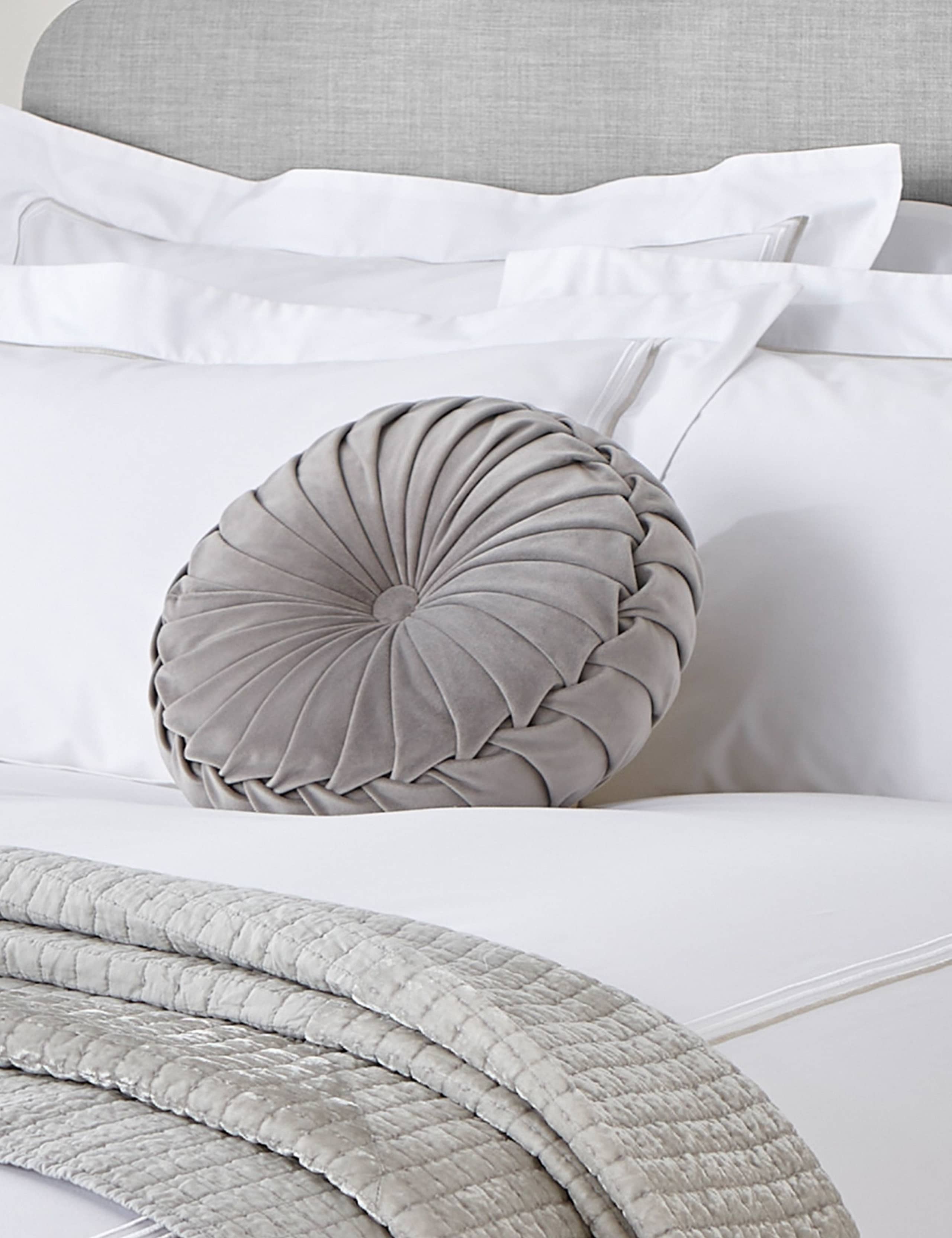 Laura Ashley Rosanna velvet round pleated cushion, UK version