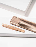 Mini slant tweezers rose gold with case (British brand)