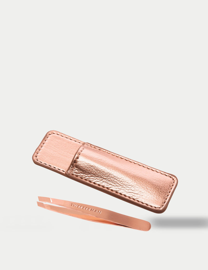 Mini slant tweezers rose gold with case (British brand)