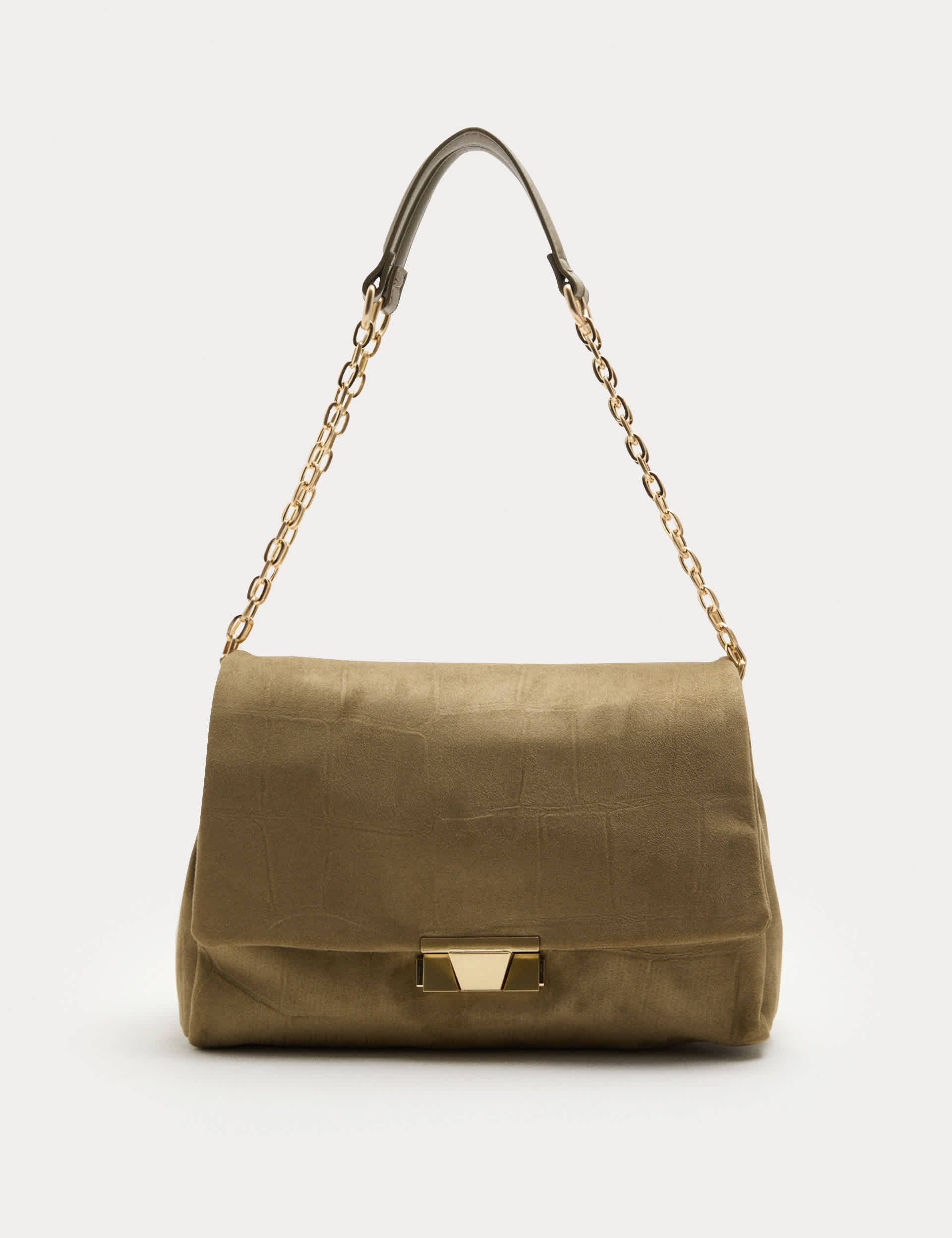 M&S Suedette Croc Effect Double Chain Shoulder Bag