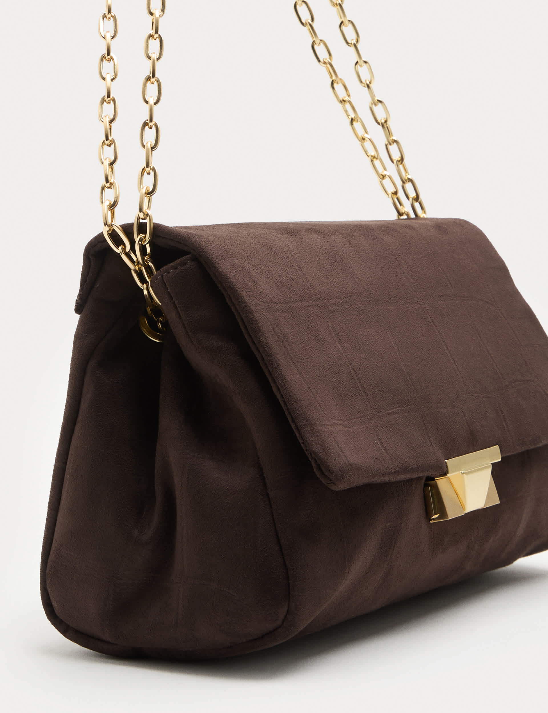 M&S Suedette Croc Effect Double Chain Shoulder Bag