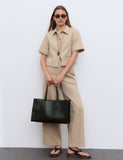 Autograph leather embossed tote bag, structured rectangular shape, UK version