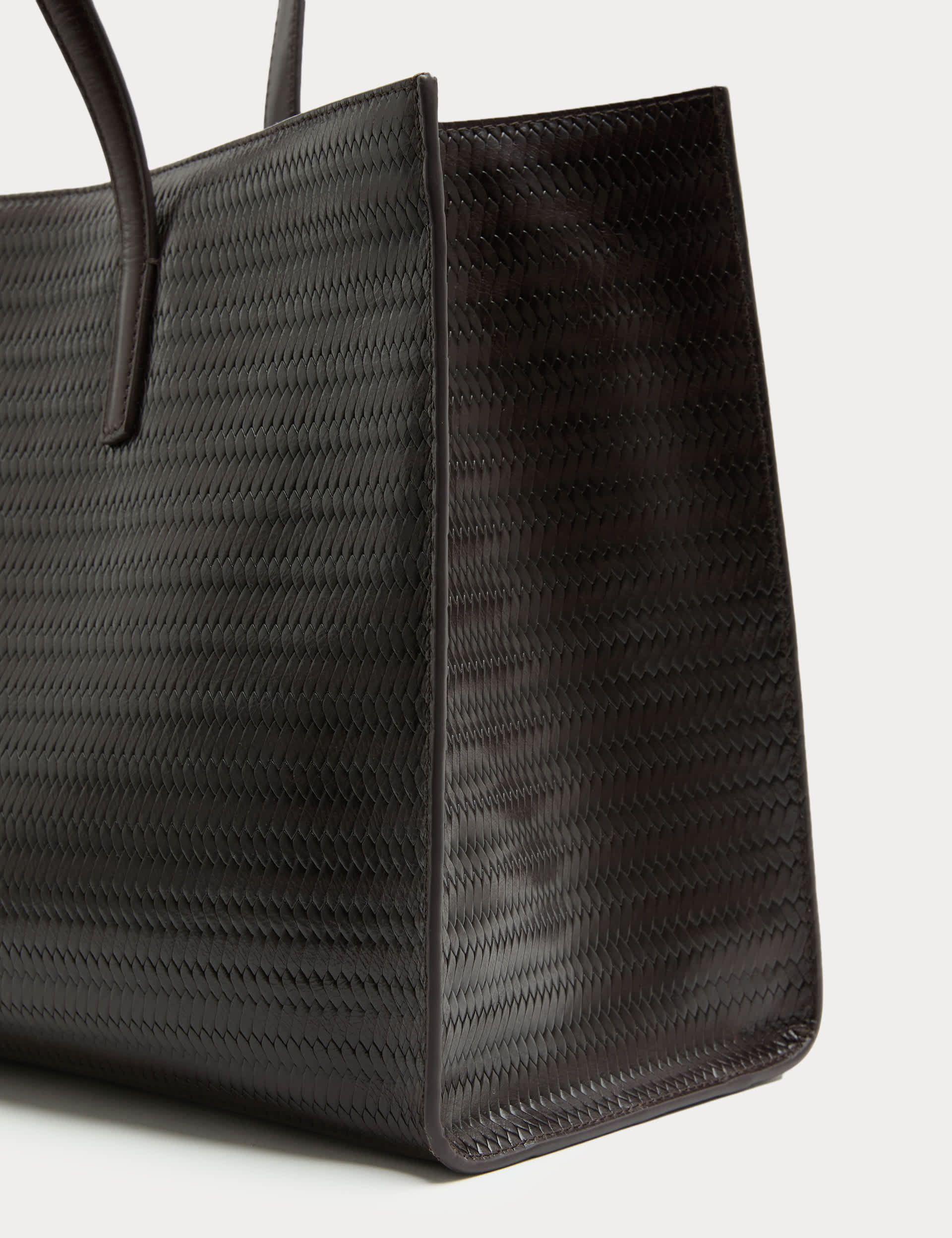 Autograph leather embossed tote bag, structured rectangular shape, UK version