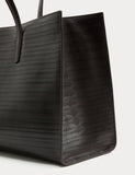 Autograph leather embossed tote bag, structured rectangular shape, UK version